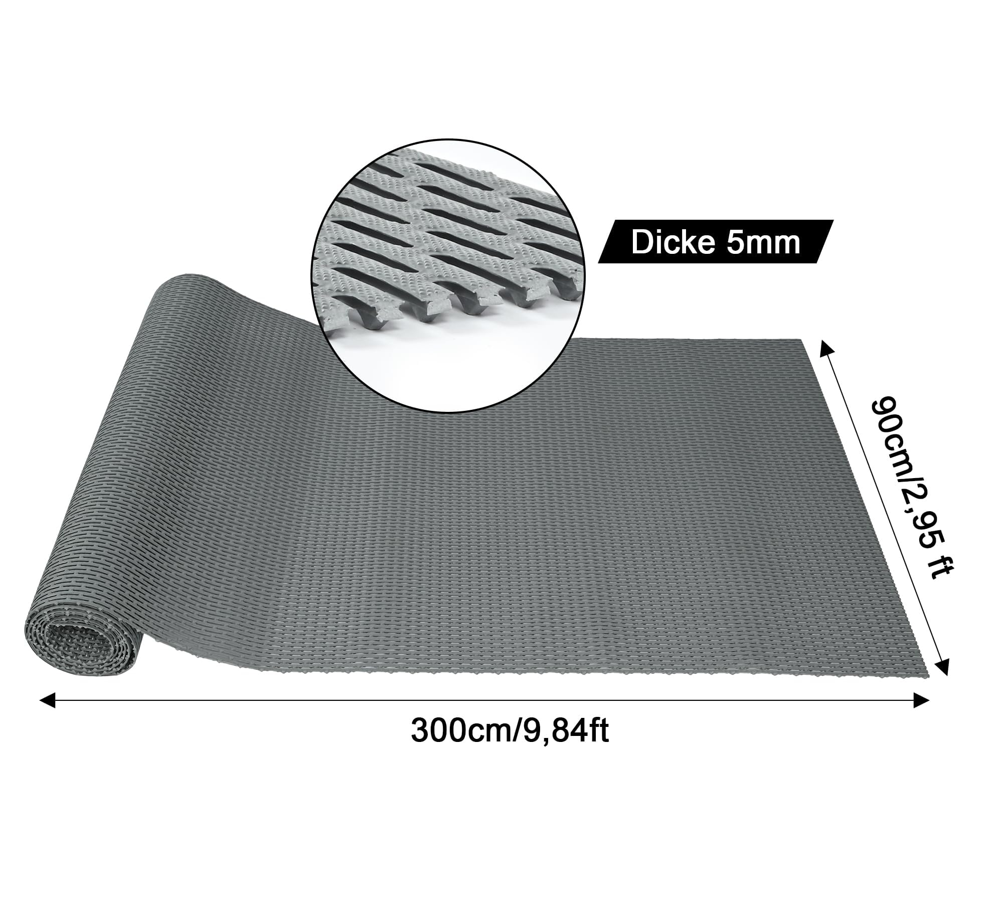 MYOYAY Alfombrilla antideslizante de 90 cm x 300 cm, 5 mm de grosor, patrón de rejilla en forma de H, perforada, alfombrilla antideslizante para zonas húmedas, adecuada para baño, garaje y pasillo