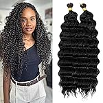 Eerya Long Curly Braiding Hair 16 Inch 2 Packs Deep Ocean Wave Crochet Hair for Black Women Deep Wave Braiding Hair for Boho Braids16 inch, 1B