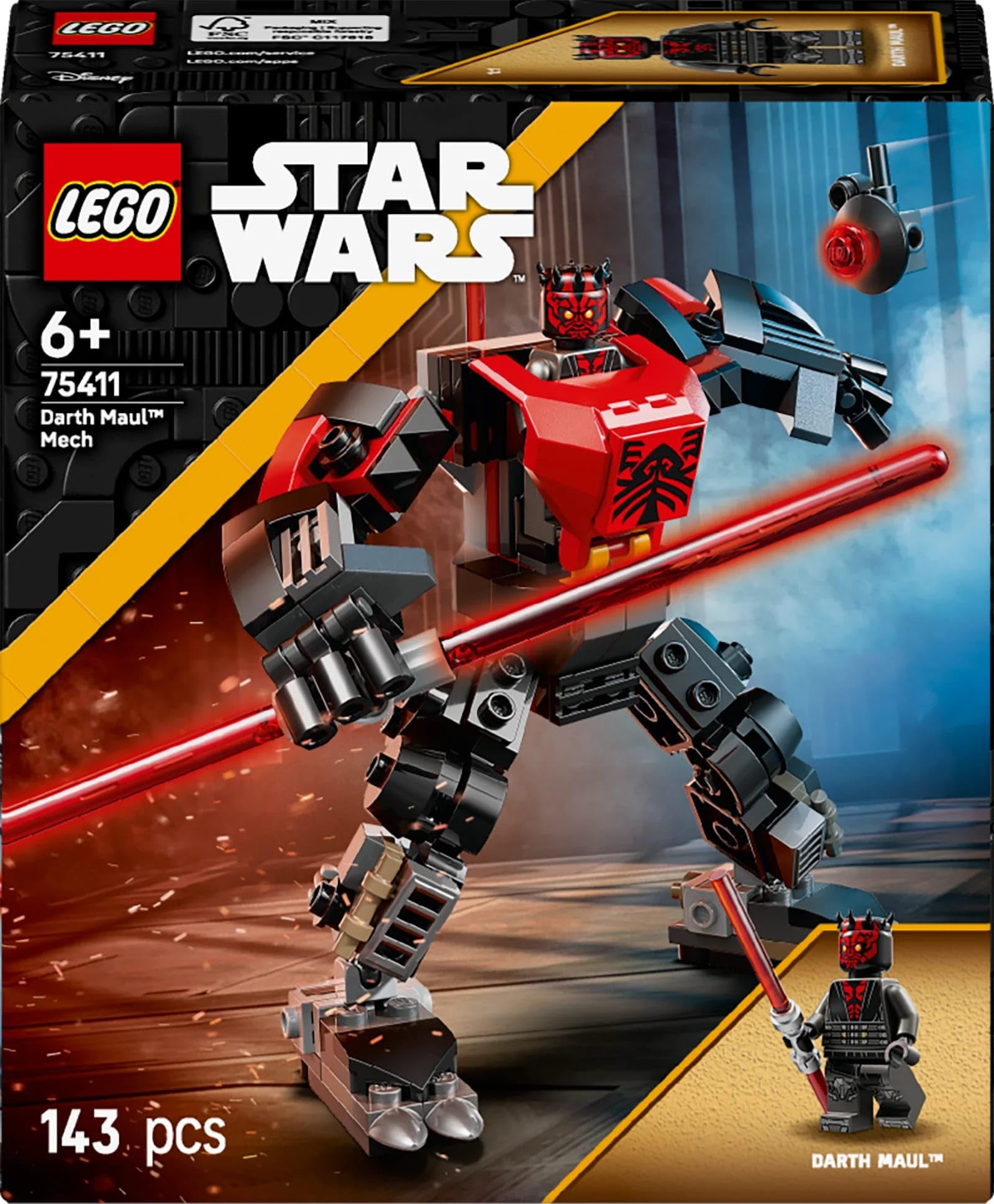 LEGO Star Wars Mech Dartha Maula, zestaw dla 6-latka, Gwiezdne Wojny: Wojny klonów do kolekcji, zabawka konstrukcyjna dla dziecka, pomysł na prezent dla chłopców i dziewczynek w wieku od 6 lat 75411