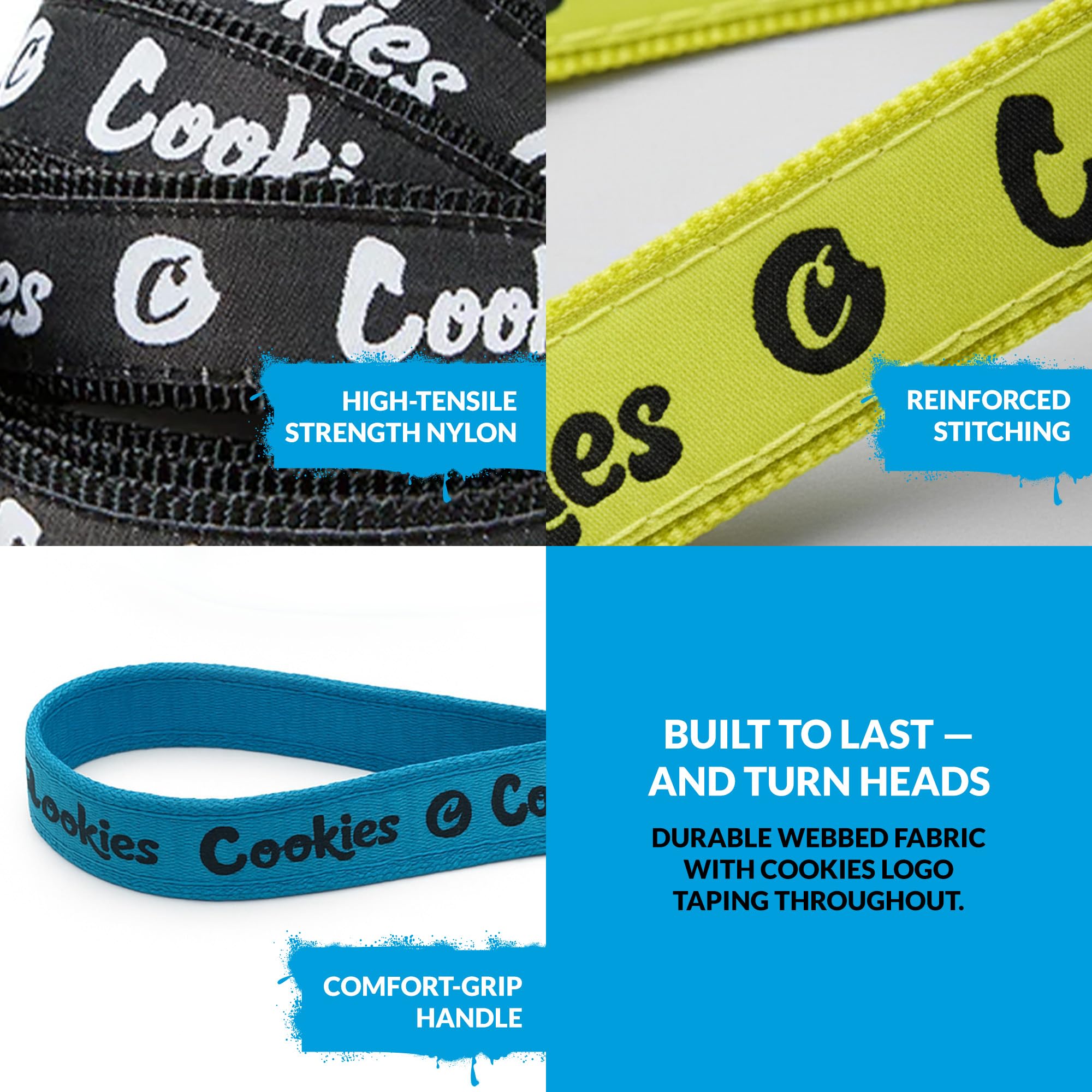 Cookies Original Logo Hundeleine & Halsband Set - Verstellbares Halsband mit Leine für kleine Hunde, robuster Metallclip, bequeme Passform, stilvolles Hundezubehör für Spaziergänge und Training