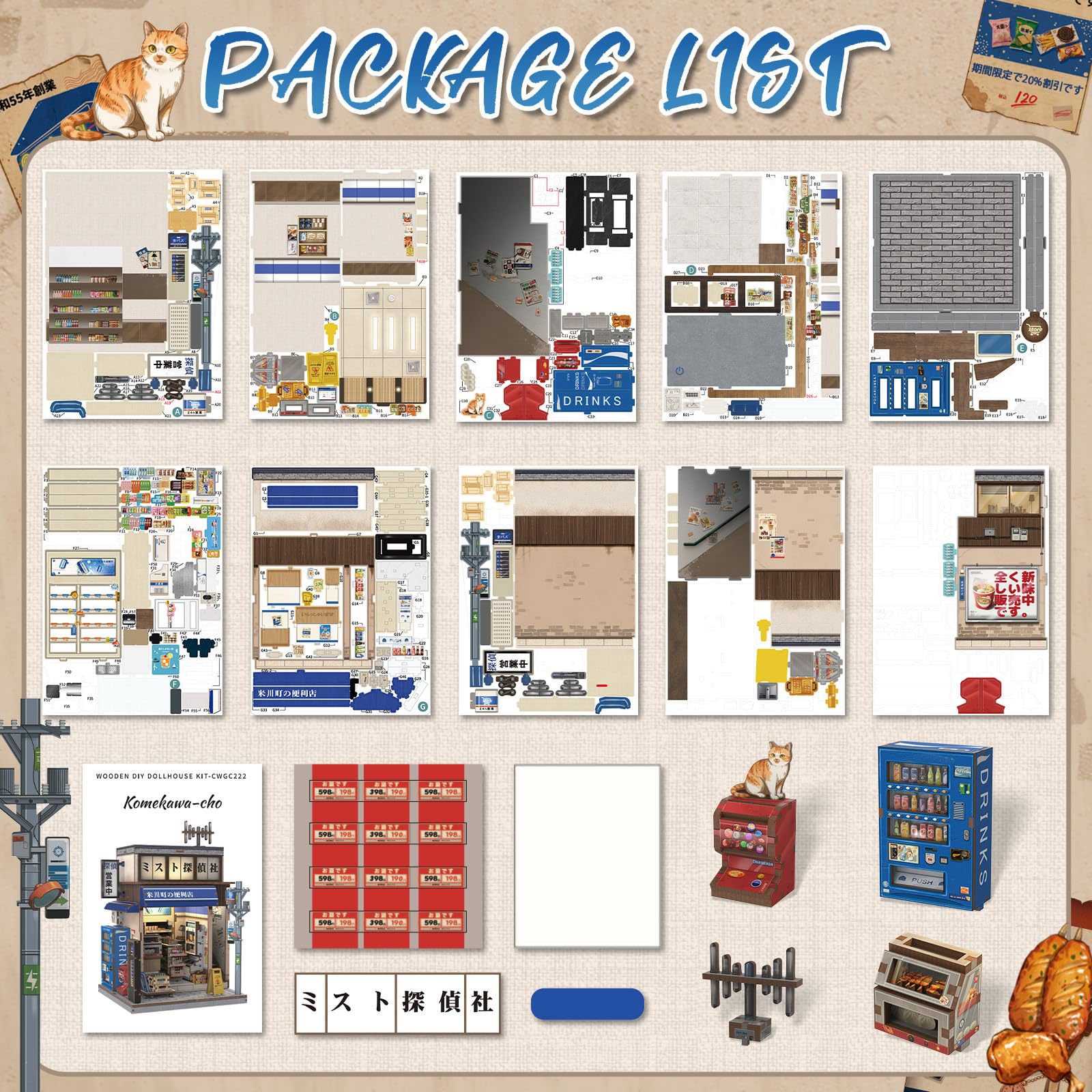 Fsolis Book Nook Japan-BookNook Japan-BookNook DIY zestaw do samodzielnego wykonania dla detektywów, regał na książki, miniaturowy zestaw do domku dla lalek dla dorosłych, drewniane puzzle 3D