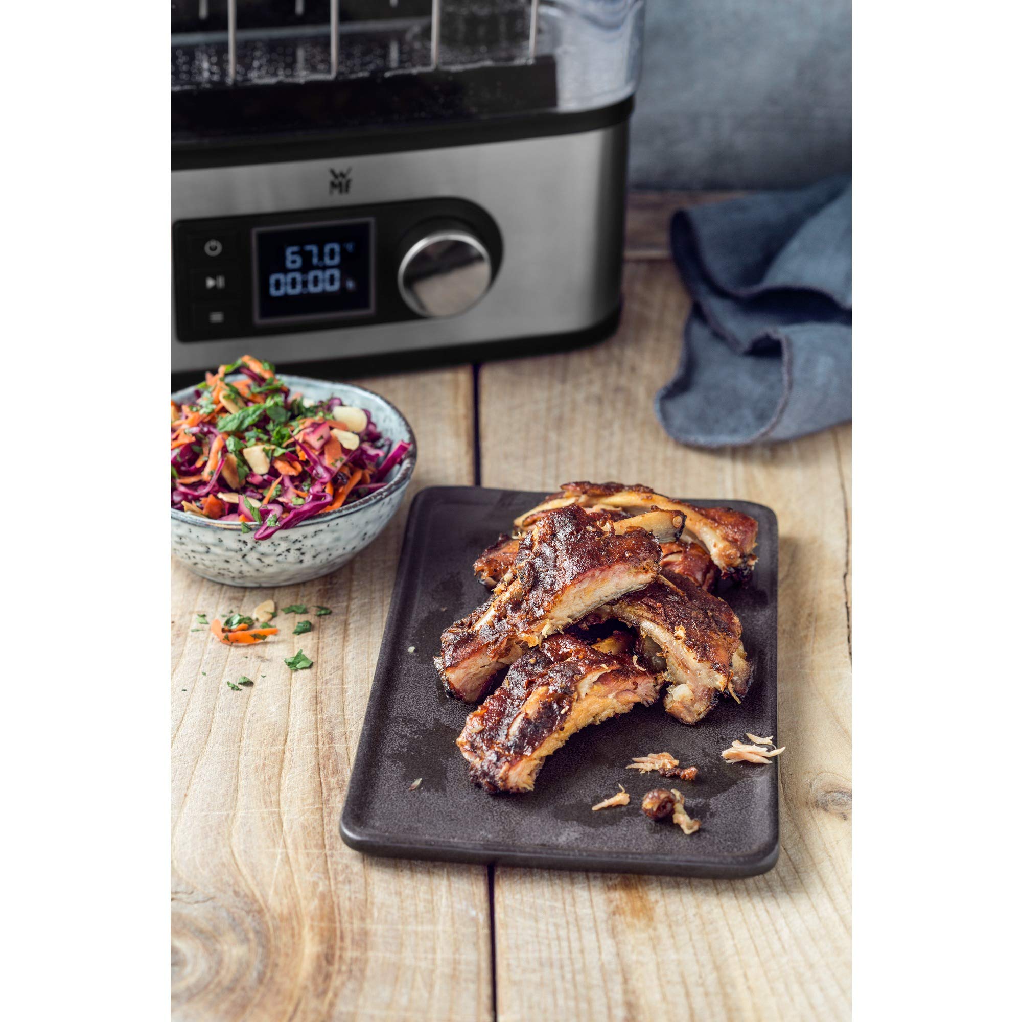 WMF Lono 2in1 Sous Vide Garer Pro mit Slow-Cook Einsatz, Vakuum garen, Schongaren, Wasserbhälter 6,0l, Timer-Funktion bis 72 Stunden, 1500W