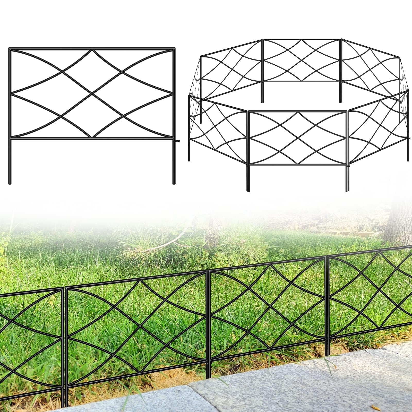 Thealyn Decorative Garden Fence Metal Fence Border 40cm x 5.5m (10 Panels, Total Length 5.5m) Fence Panels No Dig Fence Landscape Fencing for Flower Bed Yard Animal Barrier (Black)