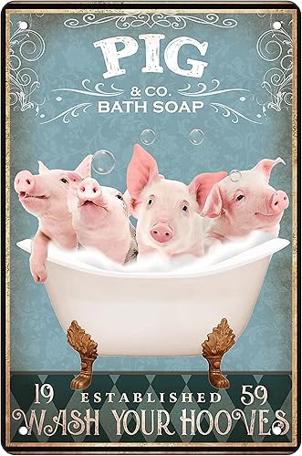 Divertida decoración de bañera de cerdo, decoración de granja, carteles de arte de pared, póster retro para bar, hogar, baño, decoración de pared, 8