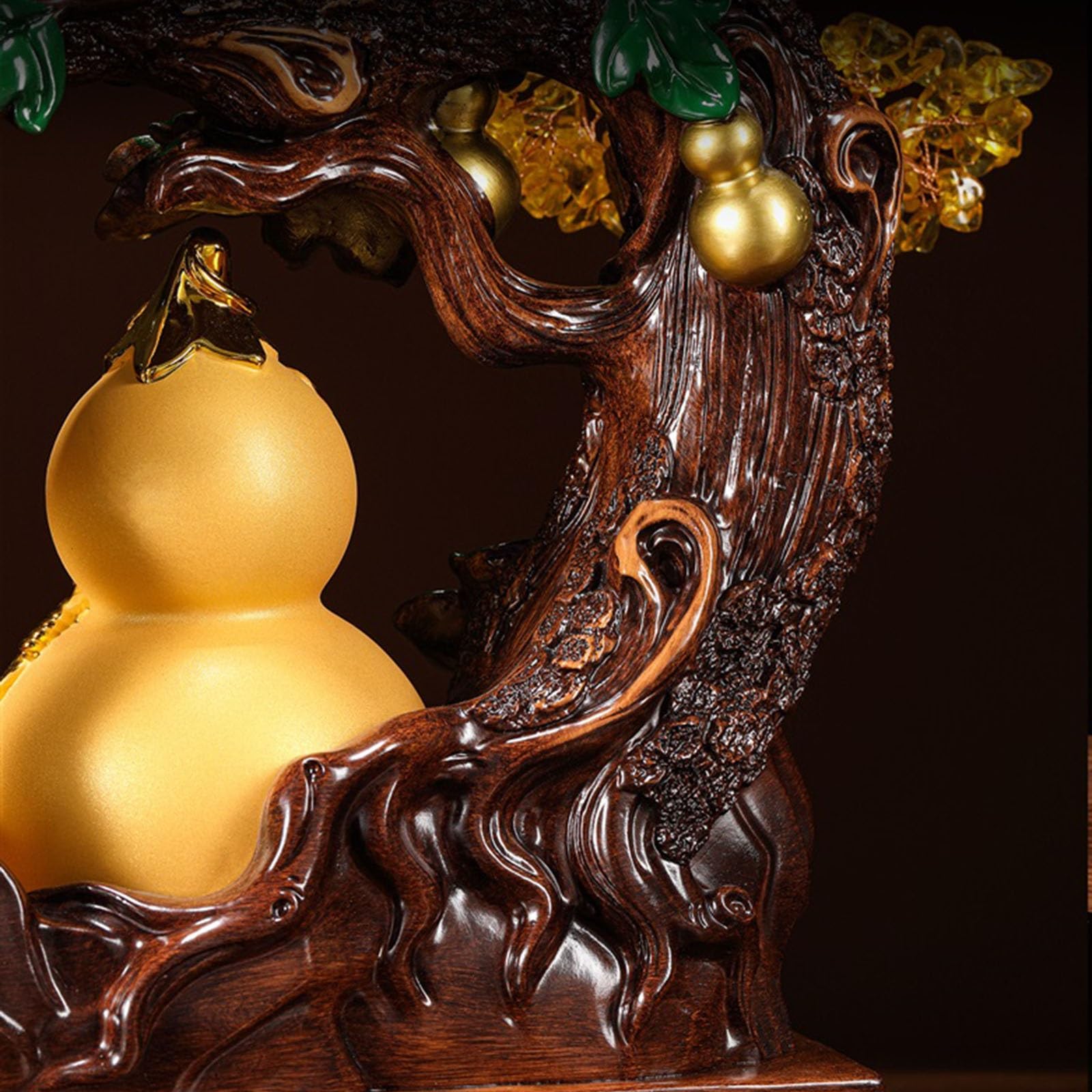 Ozdoby Lucky Calabash Cytryn Kryształowe Drzewo - Figurki z muszli bogactwa i jelenia dla przyciągania bogactwa, element dekoracyjny Feng Shui do domu lub biura Drzewo pieniędzy (żółty, duży)