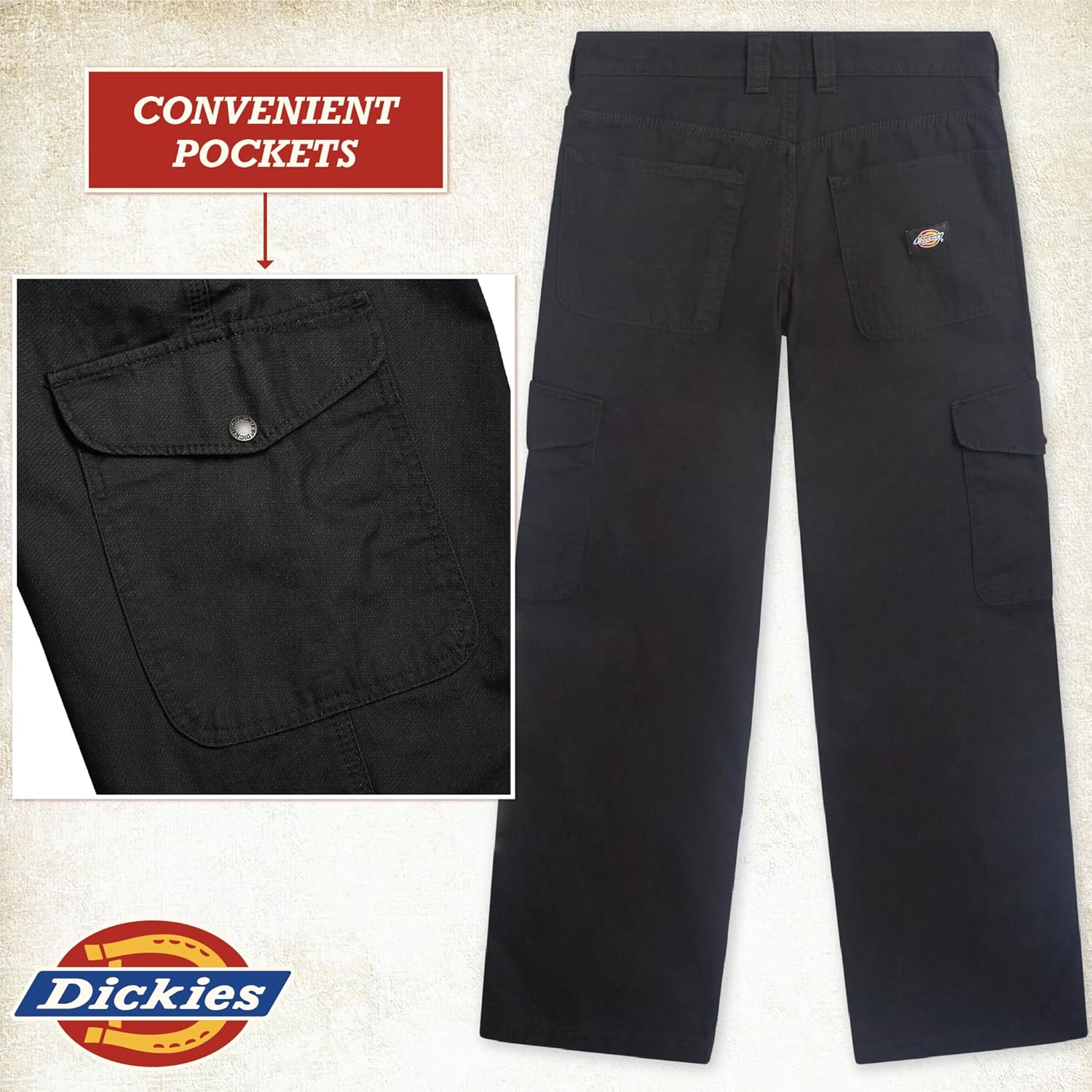Dickies Womens Cargo Pants - Relaxed Fit Straight Leg Rugged Duck Canvas Work Pants for Women Casual and Utility Workwear