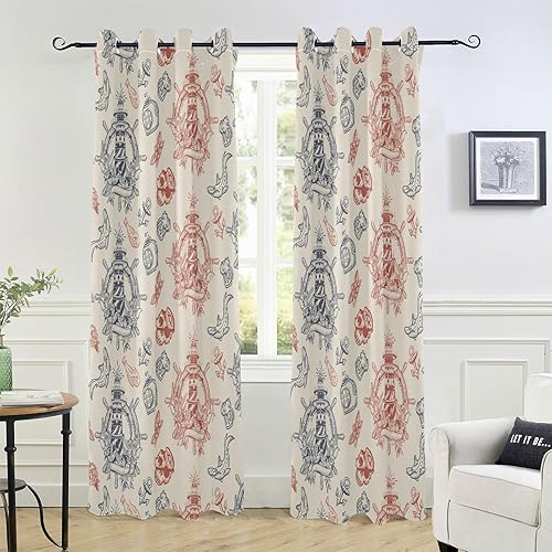 Lighthouse Anchor Shark Steering Wheel Marine Blackout Curtains 84 inches Length Window Curtain Panels for Apartment Room Darkening Curtains Room disponible en Yaxa El Salvador