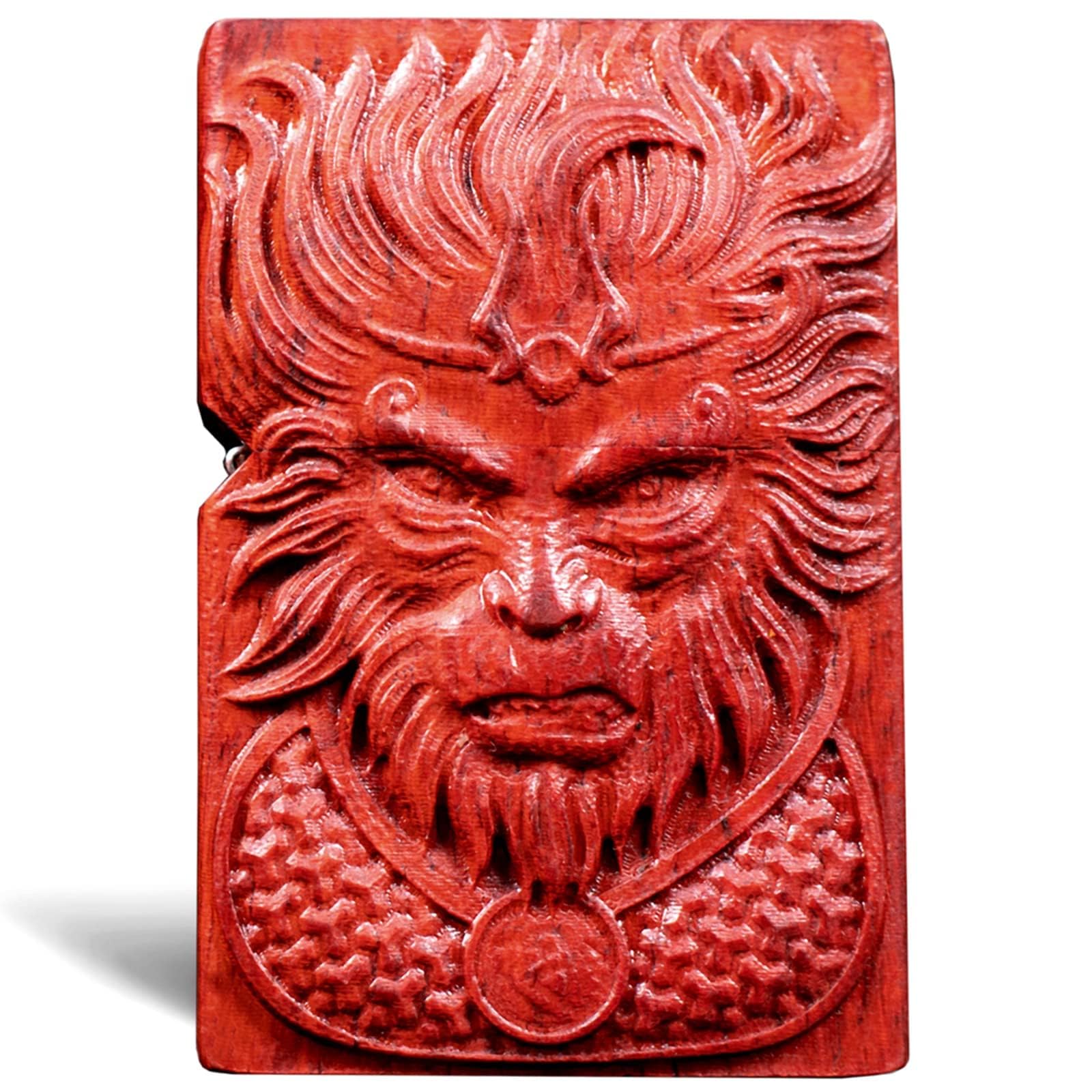 Monkey King Meidai Natural Red Sandalwood Rosewood Carving Lighter，Replaceable For Zippo (Only Case), Compatible Insert Size 3.6Cm * 1.2Cm * 5Cm，Lighter Housing (Monkey King)