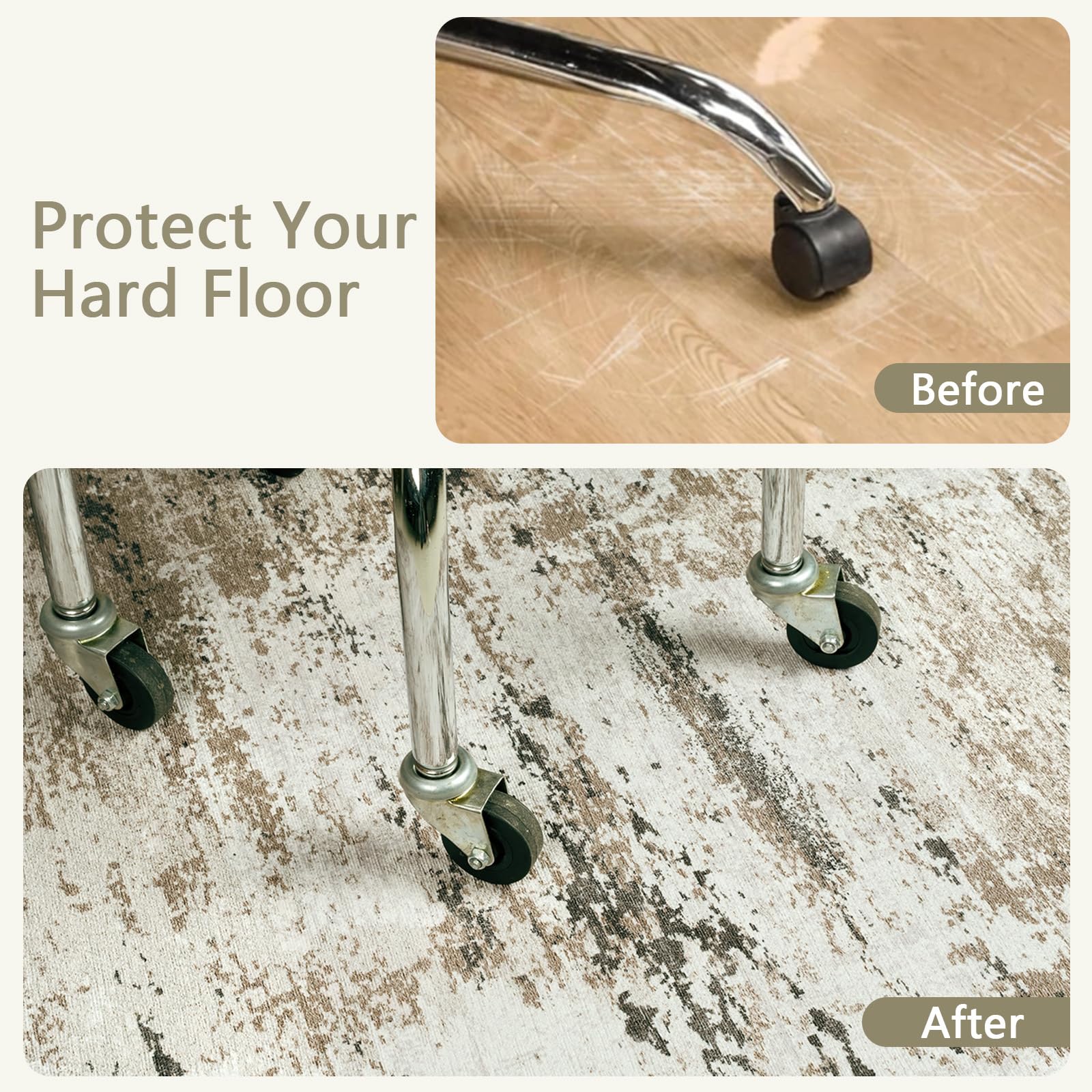 Cekene Protector Suelo Silla Ruedas 120x150cm Taupe Antideslizante Alfombra Silla Escritorio Resumen Afombra Silla Gaming Protector Suelo para Suelos Duros Silla de Oficina