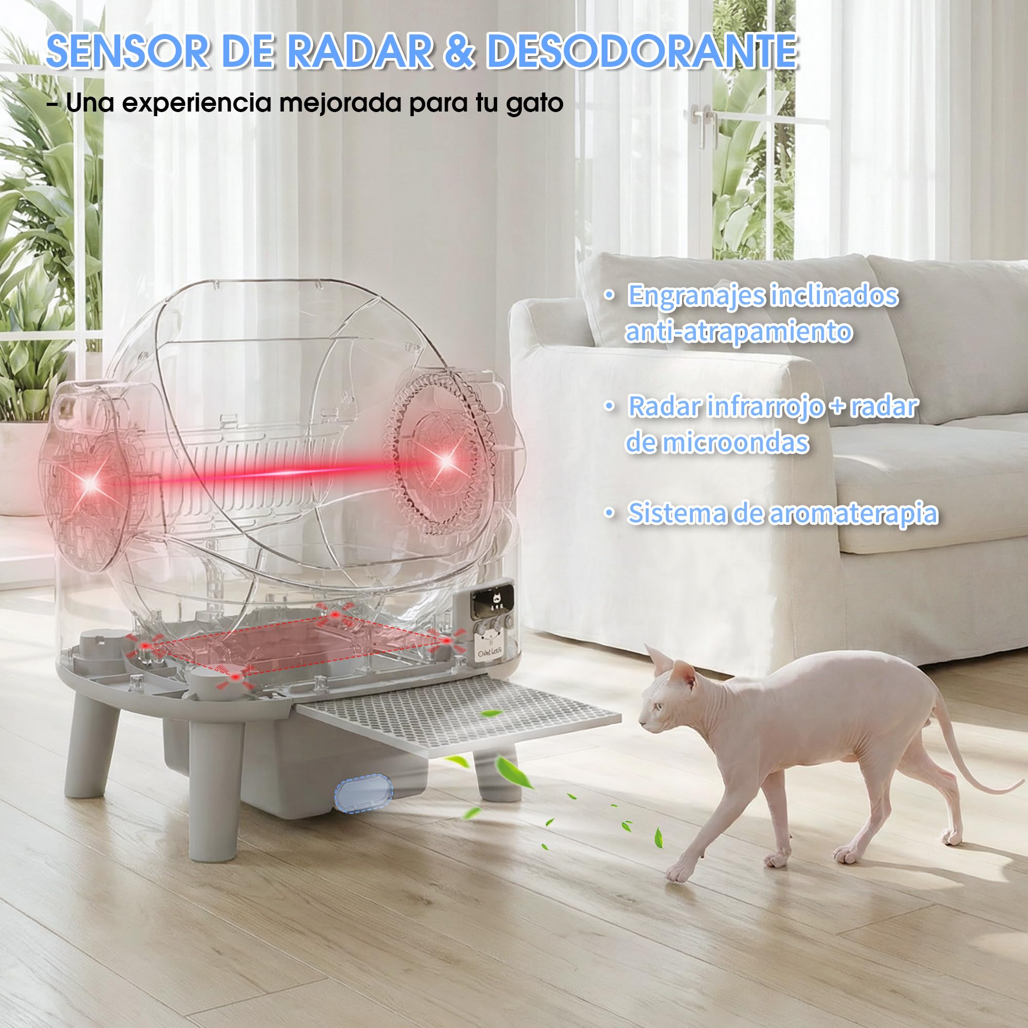 Arenero Gatos Autolimpiable Grande, con 4 Protecciones, Gran Espacio & Fácil Montaje, para Gatos de hasta 10 kg – La Elección Ideal como Primer Arenero Electronico