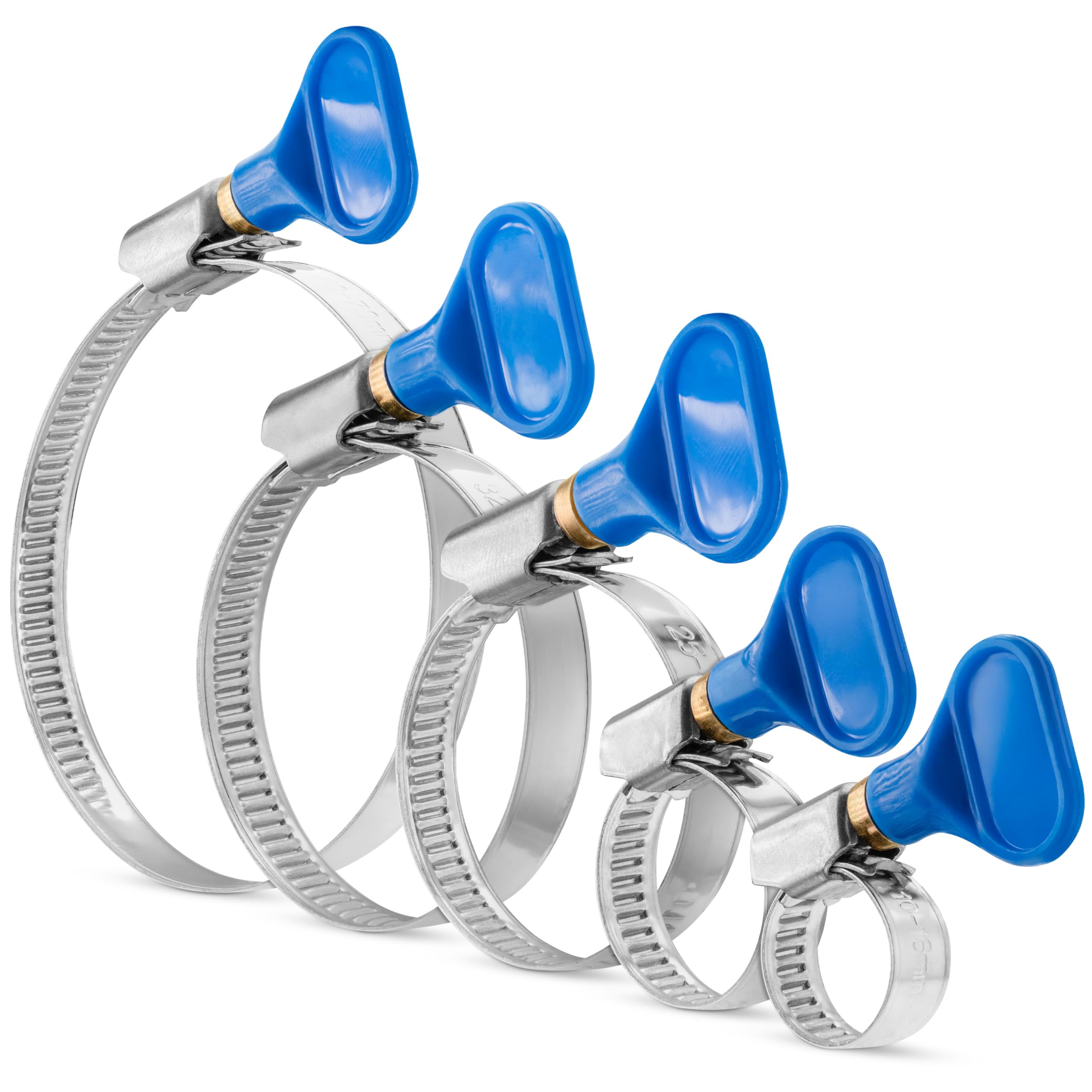 Poppstar Blue 25X Hose Clamps With Wing Nut Stainless Steel, Clamping Range 10-70 Mm, W2 Quality,