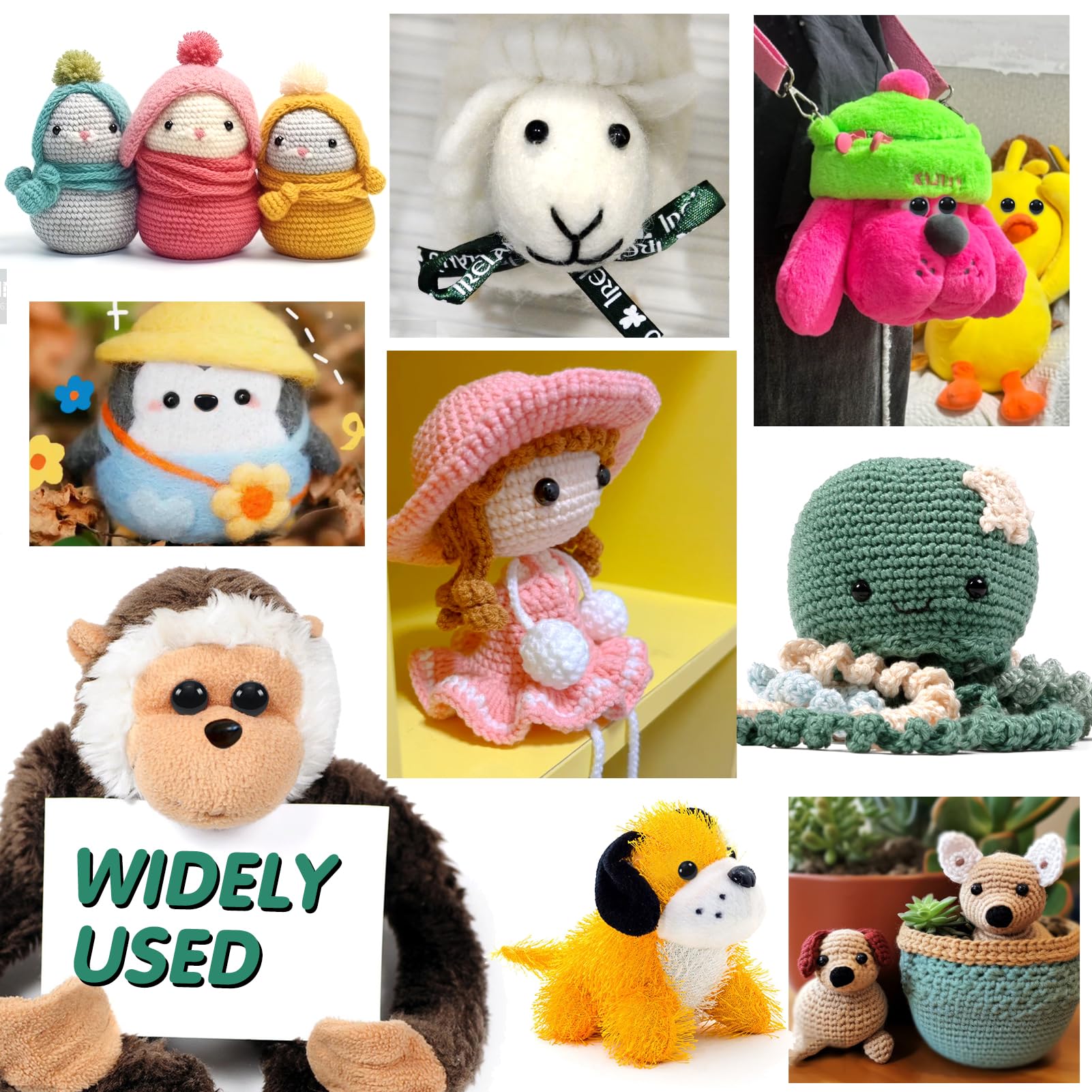 TOAOB 150 Occhi Sicurezza Per Amigurumi 18 Mm Nero Con Rondelle