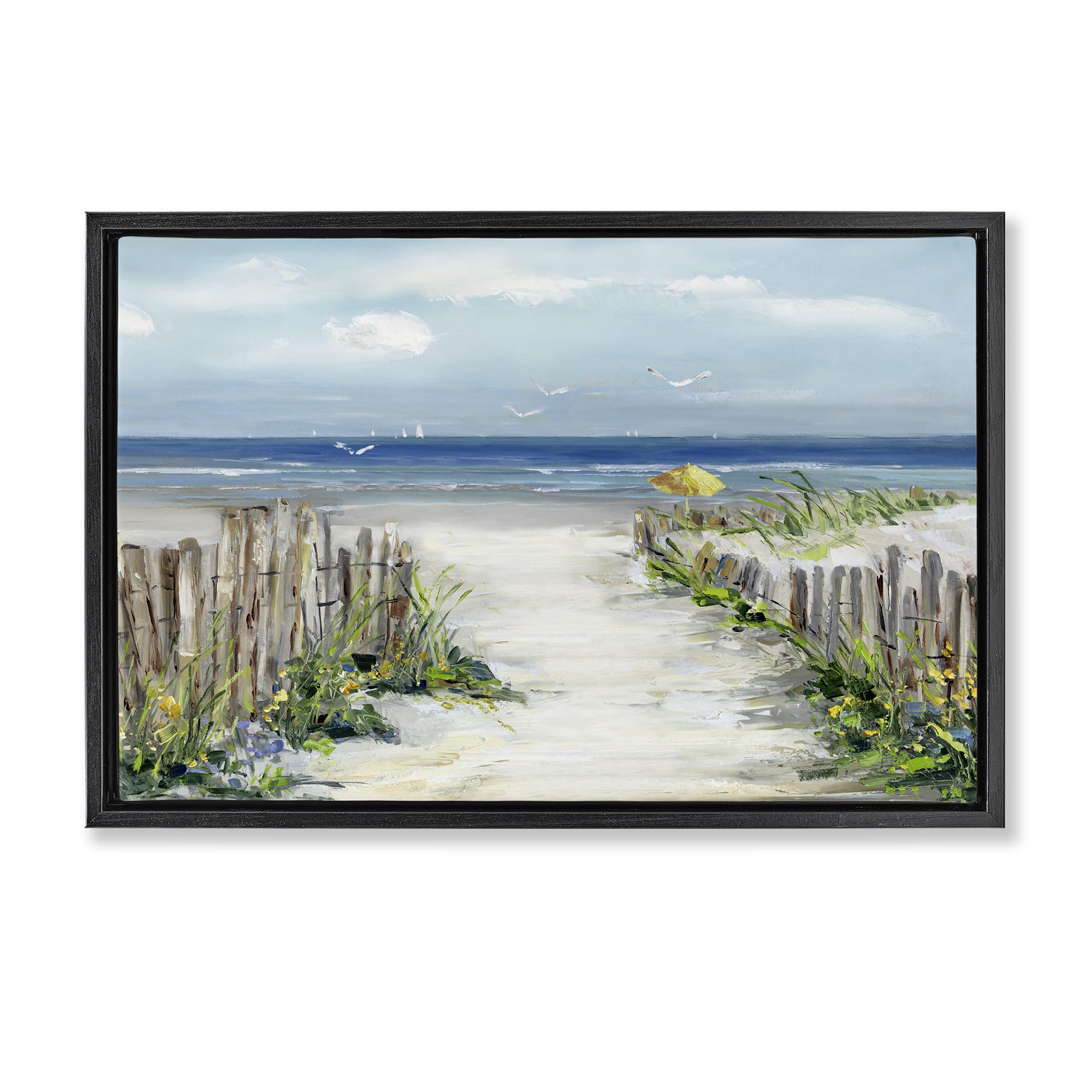 Stupell Industries Jet Black (Matte) Sunlit Dune Path To Ocean, 20 X 30 Inch Canvas In Floater Frame