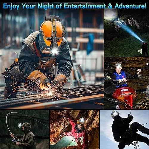 Miniatura 7 de Linterna frontal recargable, 800 lúmenes, lámpara de cabeza LED súper brillante con 7 modos y linterna frontal recargable impermeable IP68, lámpara