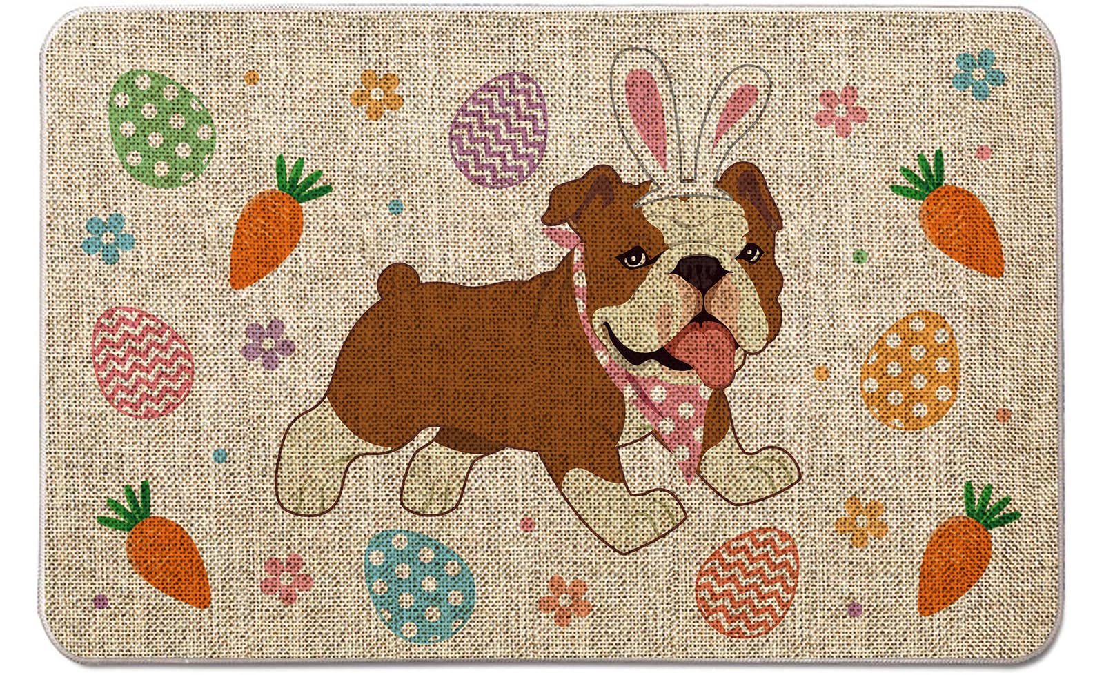 QIONG MENG Easter Door Mat Outdoor English Bulldog Welcome Doormats Easter Dog Decorative Entrance Rug Farmhouse Home Kitchen Floor Front Door Mat 17 x 27 Inch