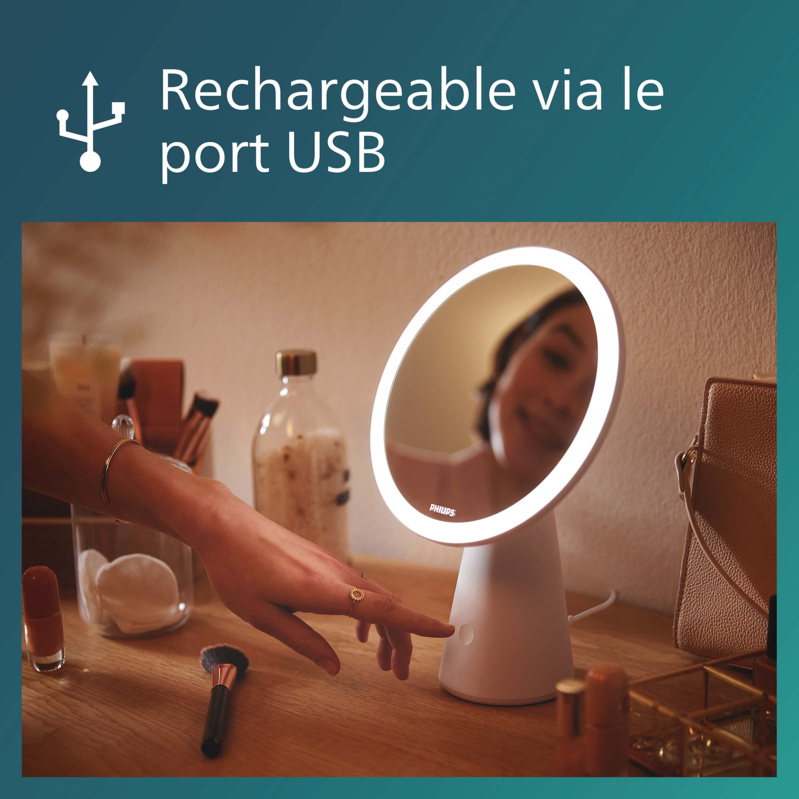 Philips LED Lampka biurkowa Performance Mirror DSK205, 4,5 W 80 lm, 3000-5000 K, różowa, możliwość przyciemniania, USB