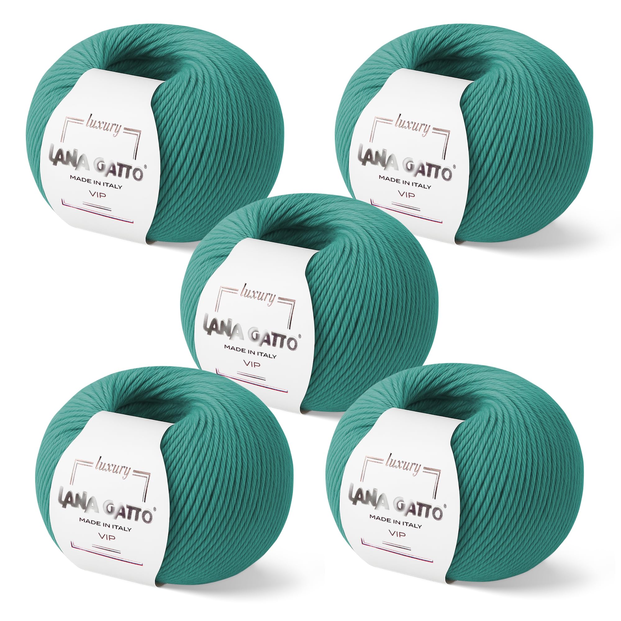 5 Ovillos de cachemira y lana merino extrafina, Lana Gatto Vip Line, 250 gr, 1000 mt, (Verde - 14635, 5)