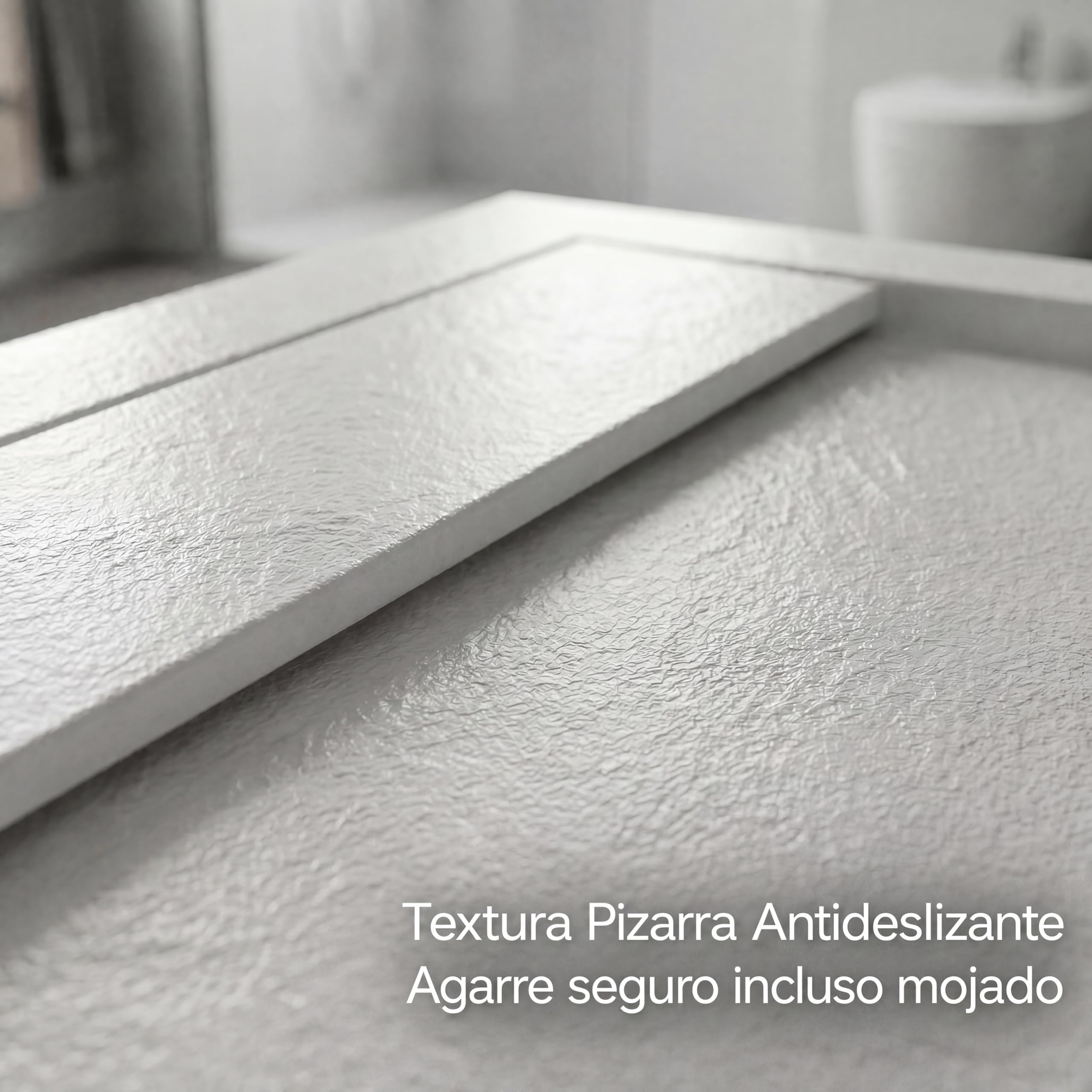 Plato de Ducha Modelo Venecia - Plato Ducha Resina con Textura Pizarra - Disponible en Varios Colores y Medidas - Gris Claro (RAL 7035) 70x170 cm - Incluye Válvula Desagüe y Rejilla.