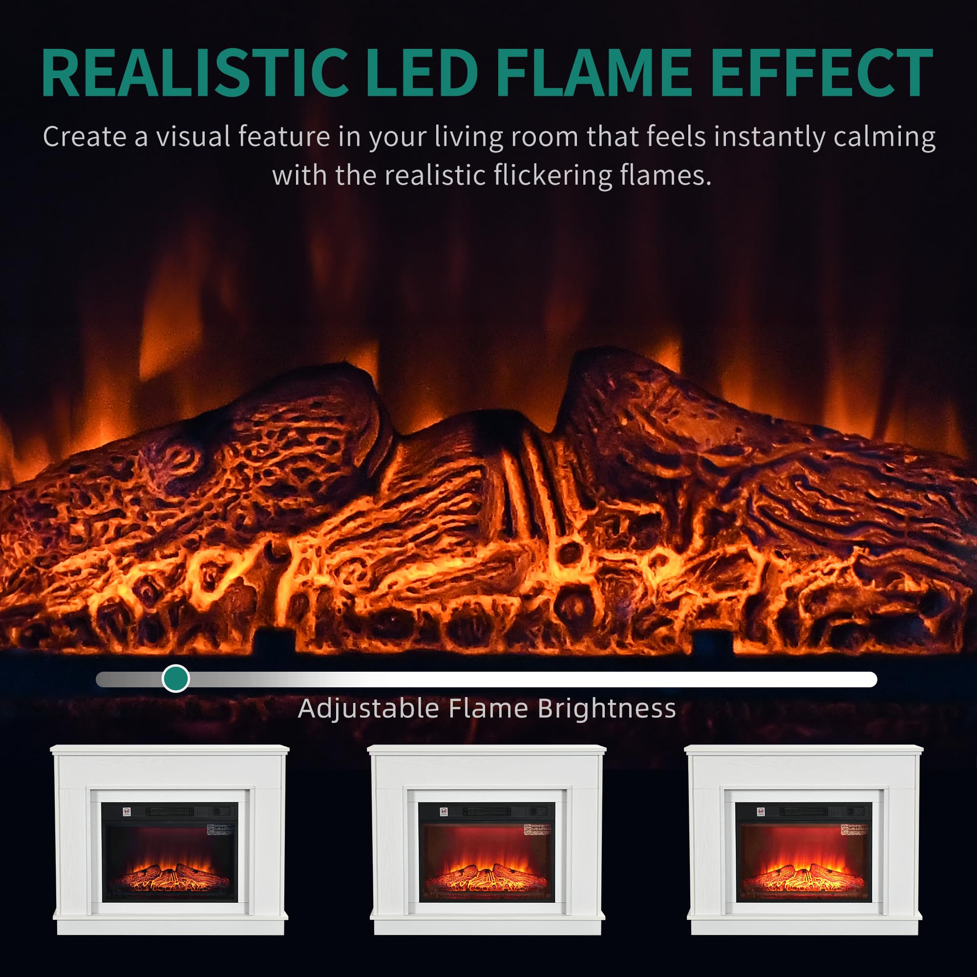 YITAHOME Elektrokamin, 23inch Realistischer 3D Flammeneffekt Erwärmungsfreistehender Elektrischer Kamin mit Timer und 24-Farb-LED-Lichtband und Fernbedienung