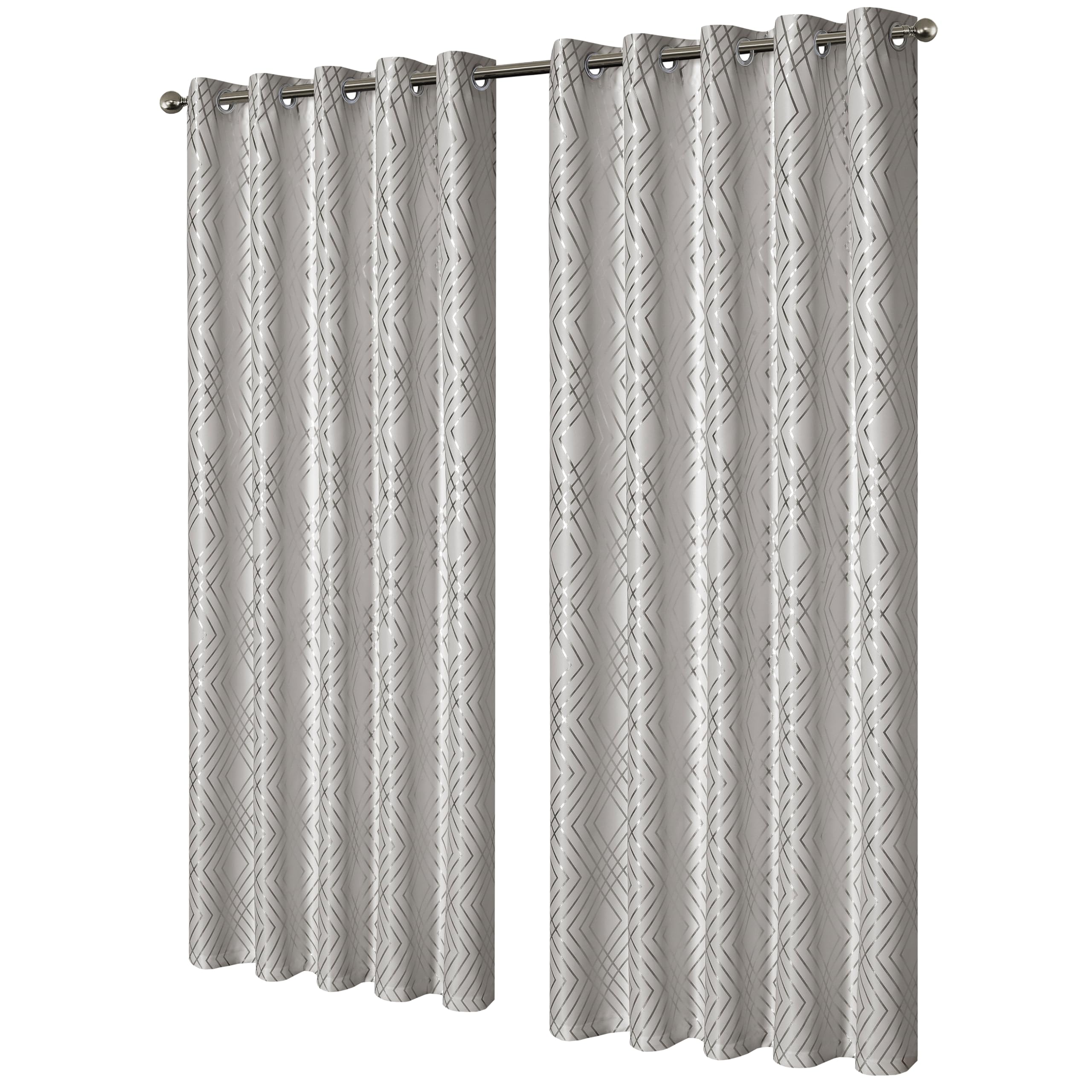 Olivia Rocco Geo Sparkle Blackout Curtains Soft Thermal Insulated Ring Top Eyelet Curtain Geometric Pattern for Living Room Bedroom Drapes Window 2 Panels Home Decor, Natural 66x54