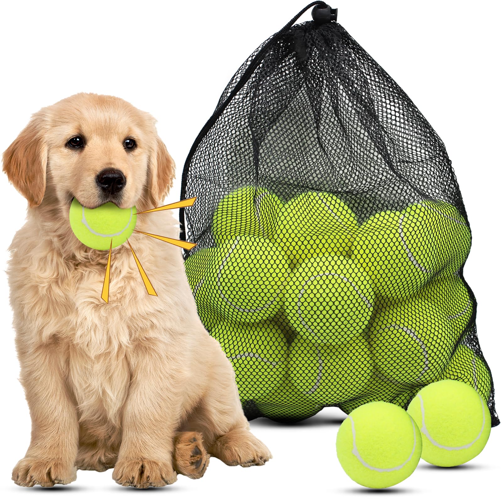 Magicorange Dog Tennis Balls, 20 Pack 2.5 inch Floatable Squeaky Tennis Balls for Fetch Exercise, Natural Rubber Squeaky Dog Balls Training Safe (Yellow, 2.5inch) — image 1