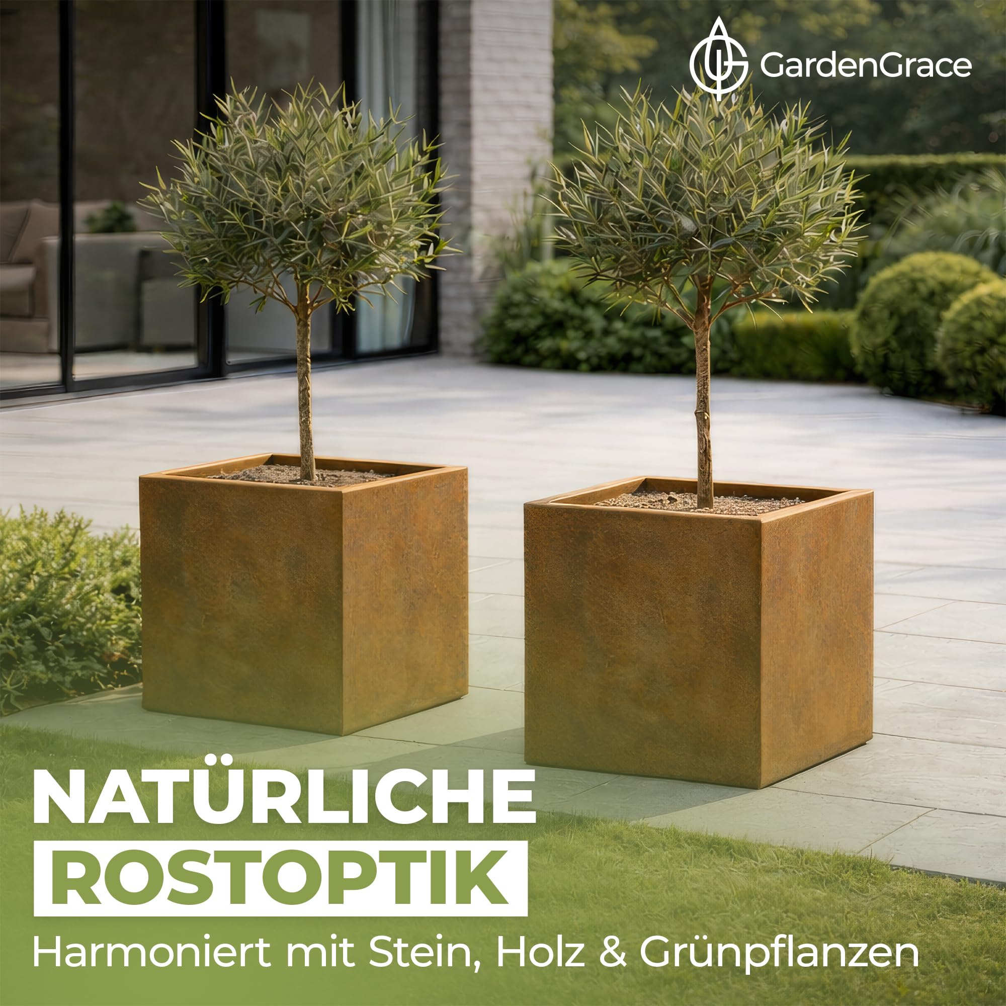 GardenGrace Pflanzkübel Cortenstahl, Quadratisch, Rost-Optik, Extra Stabil 2mm Dicke, Bereits Gerostet (40x40x40)