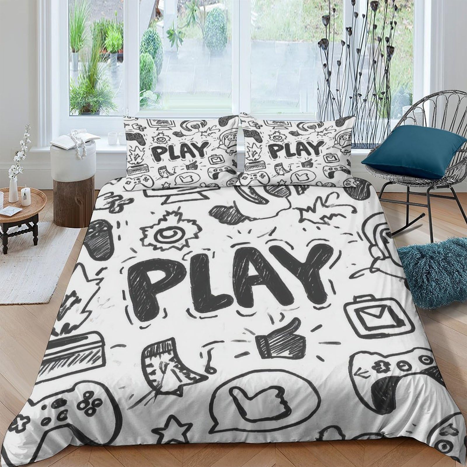 Ctjqhvkz Style-5 3D Printed Graffiti Doodle Fitted Sheet Microfiber Modern Play Theme Mattress Cover For Bedroom Dorm Easy Care Decor Single（135X200cm）
