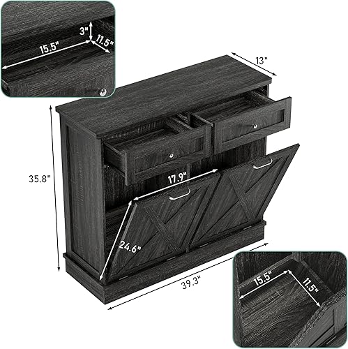 Miniatura 9 de TOLEAD Armario de basura inclinable de madera de 10 galones con puerta de granero para cocina de granja, sala de estar, comedor, color gris roble