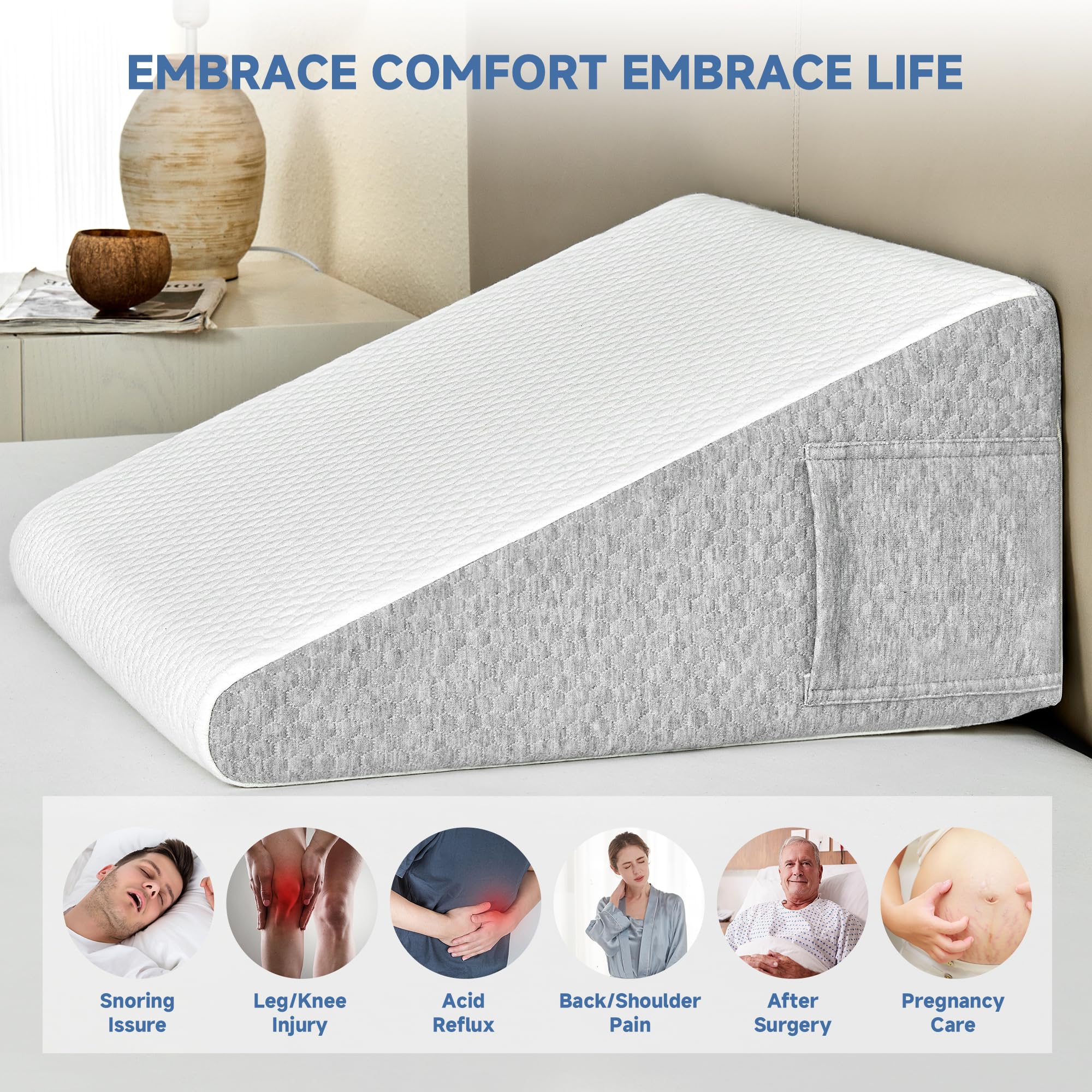 Orthopaedic Bed Wedge Pillow for Sleep Apnea with Adjustable Pillow, Wedge Pillows for Leg Elevation with Washable Cover