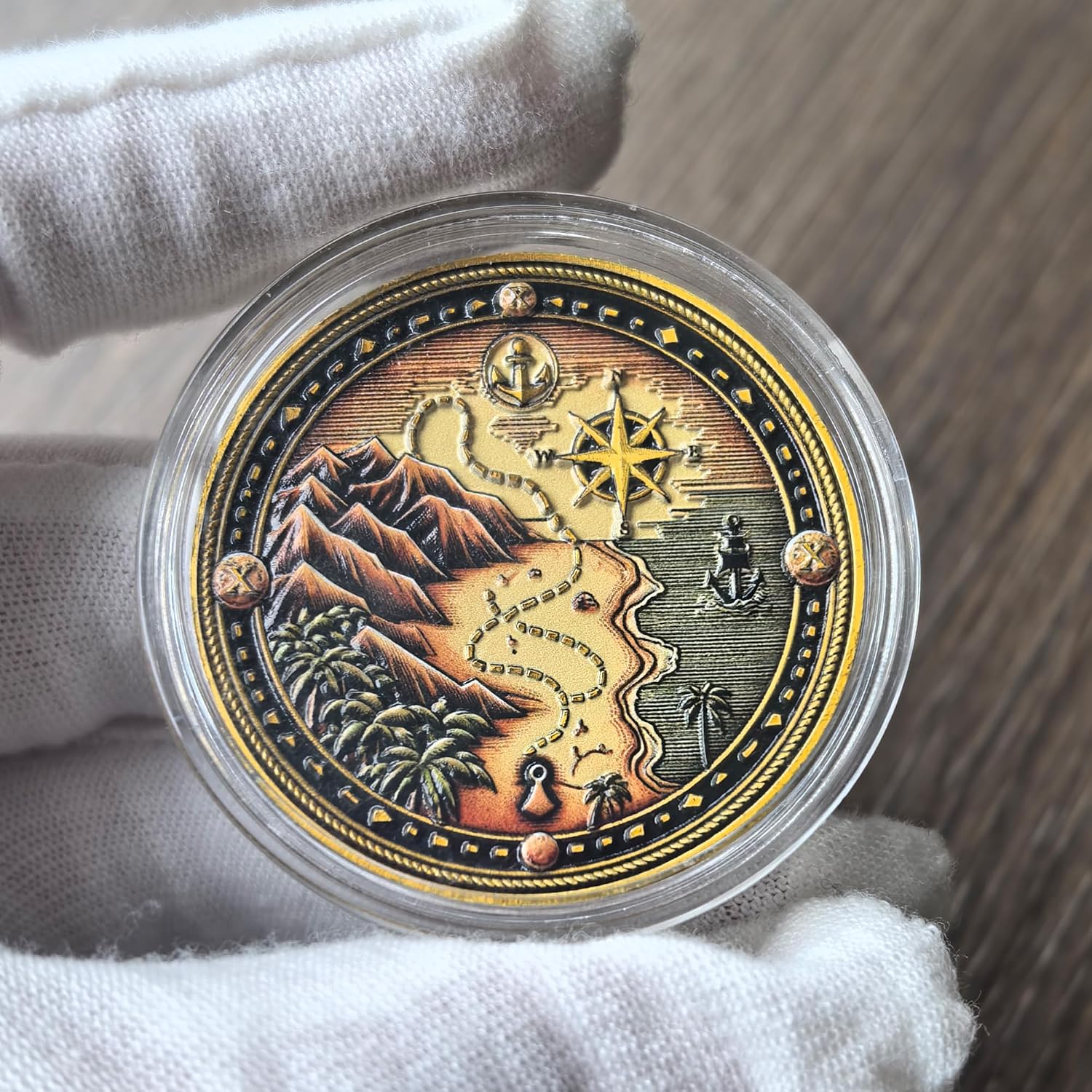 Pirate Challenge Coin – Adventure-Themed Zinc Alloy Coin with Treasure Map Design – 1.57 Inch Collectible Coin with Skull and Cross Swords