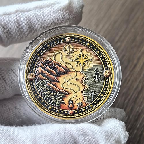 Miniatura 2 de Moneda de desafío pirata  Moneda de aleación de zinc con temática de aventura con diseño de mapa del tesoro  Moneda coleccionable de 1.57 pulgadas