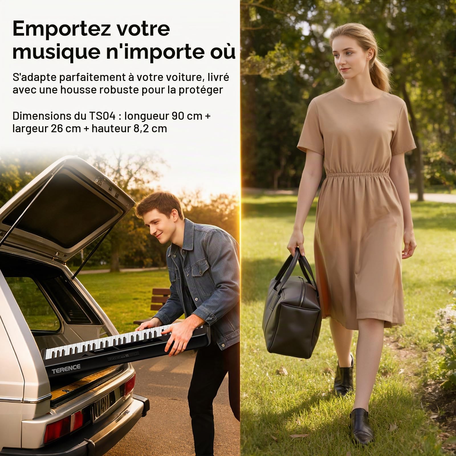 TERENCE Piano Électrique 61 Touches Portable – Clavier Numérique avec Support Touches Sensibles 128 Sons MIDI Idéal pour Enfant & Adulte Instrument de Musique Polyvalent