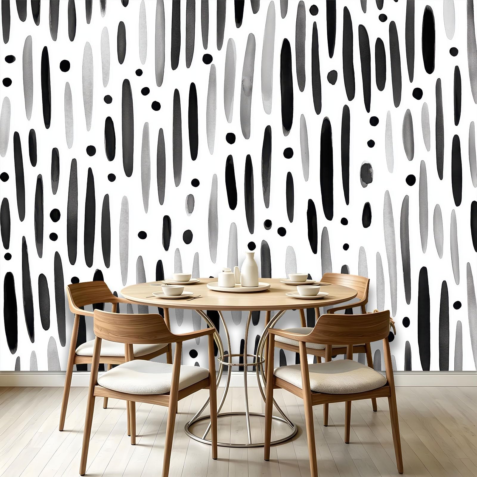 Panoramiczna tapeta abstrakcyjna geometria 200 x 140 cm (dł. x wys.), dekoracja ścienna do pokoju dziecięcego salon kuchnia - gobelin unikalny i nowoczesny design - pionowe paski w kropki