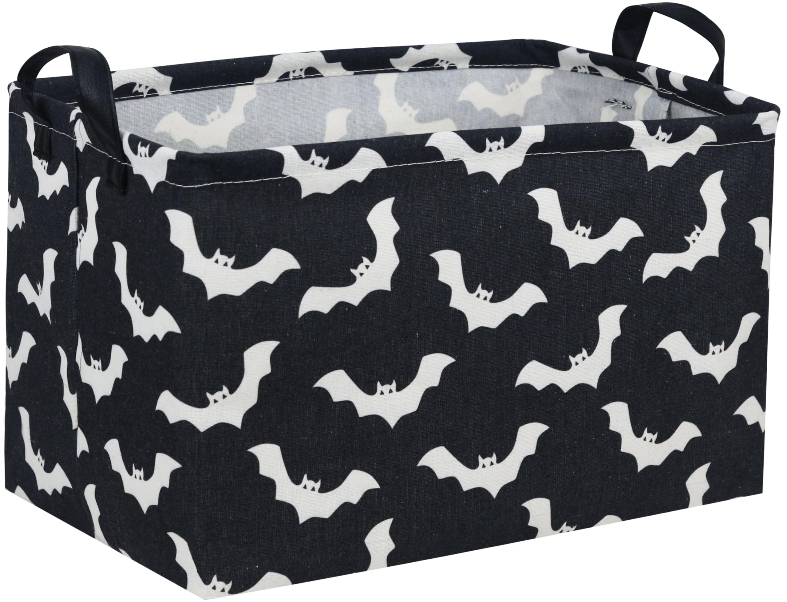 Essme Rectangular Bat Basket,Kids Storage Bins Organizer with Handles for Halloween Room Decor, Gift Basket,Shelf Basket.(Black bat)