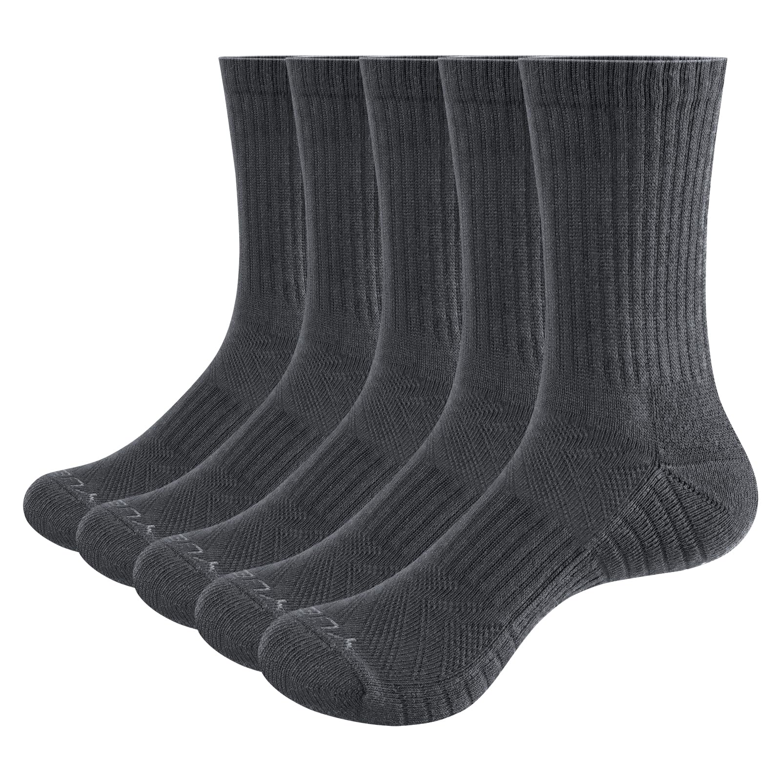 Yuedge Men's Grey Solid Training Athletic Walking Sports Socks Moisture Wicking Padded Comfort Work Socks Breathable Cotton Casual Cushioned Crew Sock For Size 6-10, Multipack, 5 Pairs