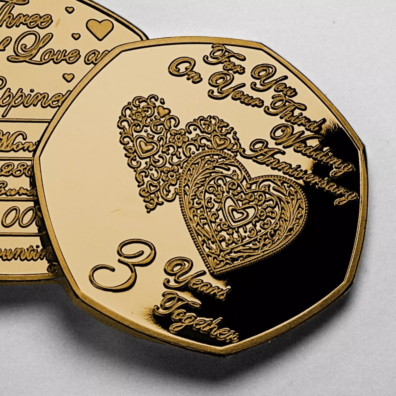 The Commemorative Coin Company Gold On Your 3Rd Wedding Anniversary 24Ct Commemorative. Couple/Husband/Wife 3 Years Together Gift/Present Love/Token