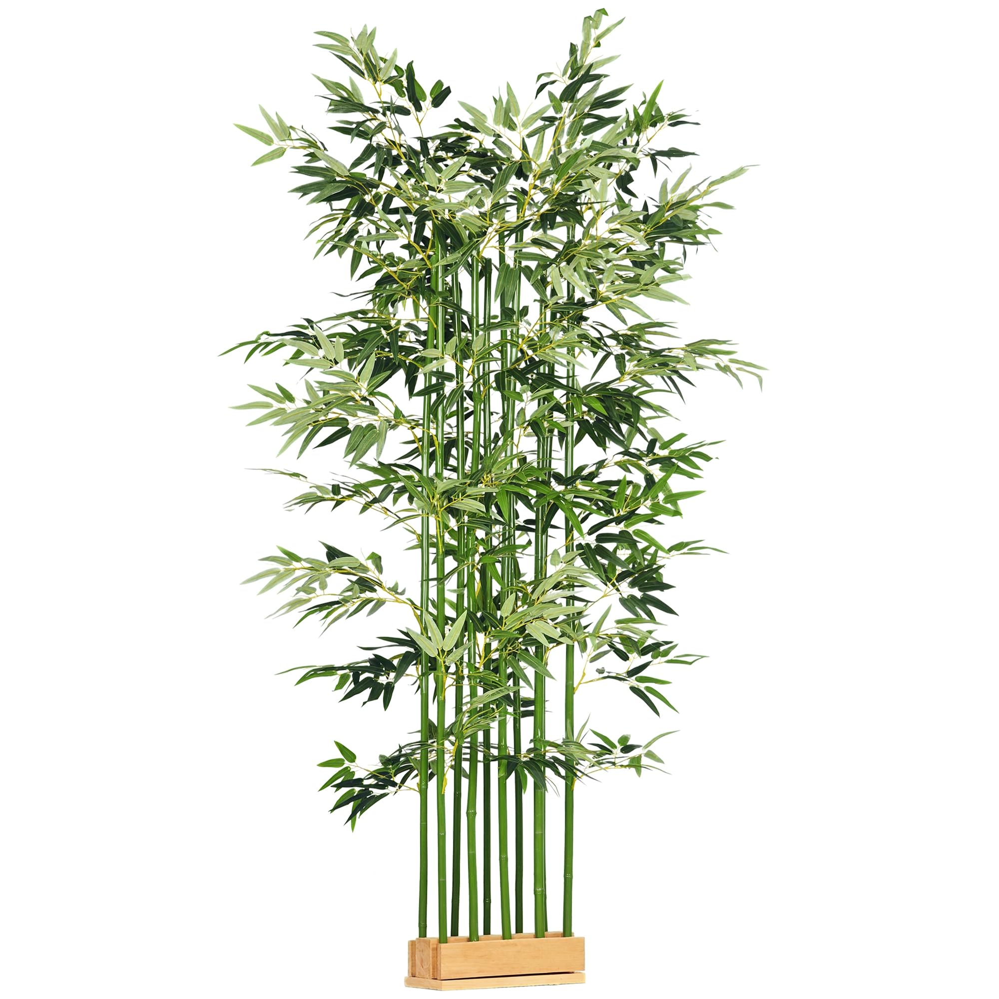 HOMCOM Pianta di Bambù Artificiale Alta 180 cm da 1640 Foglie, Pianta Finta da Interno con Vaso in Legno di Pino, per Esterno, Giardino, Casa, 35x10x10 cm, Verde