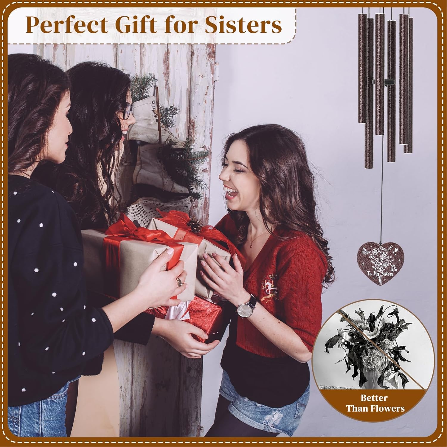 Sister Gifts from Sister,32" Bronze Sister Birthday Wind Chimes Bestie Gift from Mom Women Windchime for Bestie Sisters-in-Law Mother's Day Graduation Christmas Garden Decoration - Image 6