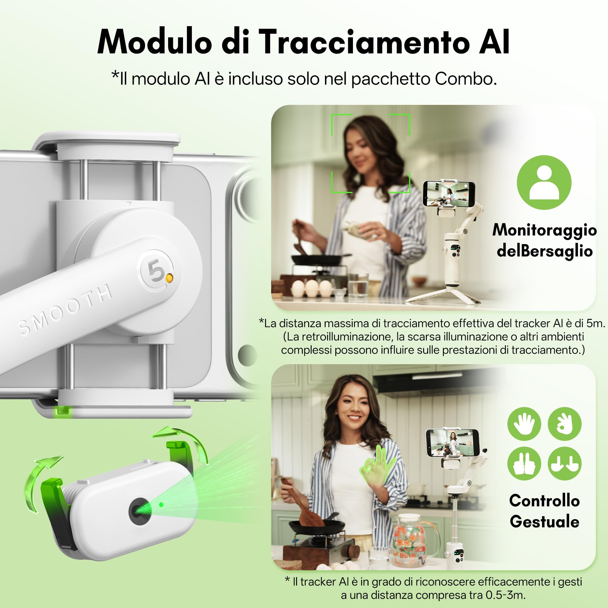 ZHIYUN Smooth Q5 Ultra Combo[Ufficiale]Stabilizzatore Smartphone, Tracciamento AI, Comando Vocale, Telecomando, Luce di Riempimento/Asta di Prolunga/Treppiede, Batteria da 13.5h, Gimbal per Telefono