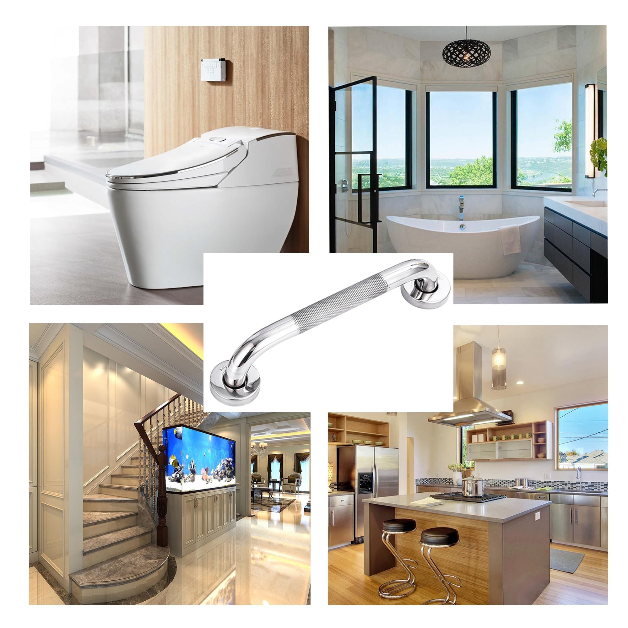 Lot de 2 barres d'appui de salle de bain en acier inoxydable 304 avec poignée antidérapante,pour baignoire,toilettes, salle de bain, rampe d'escalier