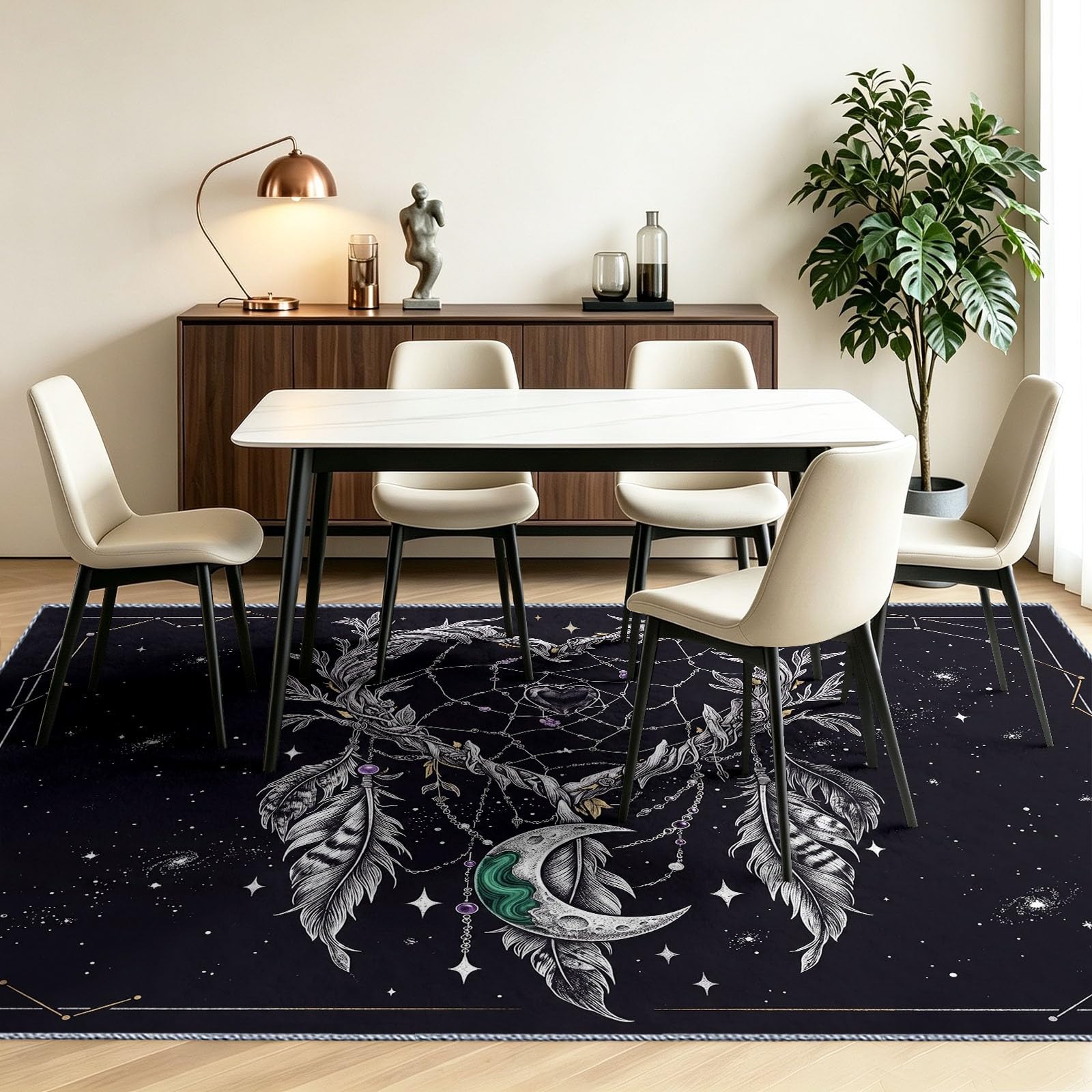 Generisch Teppich Wohnzimmer 120 x 180 cm Sternenhimmel Traumfänger Federn Muster - Teppich für Wohnzimmer Küche Schlafzimmer Und Flur, Weich rutschfest Fantasy Mysteriös Tepich Einfache Reinigung