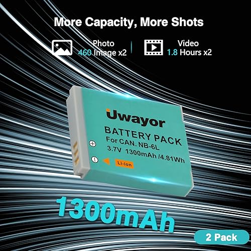 Miniatura 4 de Paquete de 2 baterías y cargador NB-6L NB-6LH para Canon PowerShot SX540 HS, SX530 HS, SX520 HS, SX510 HS, SX500 is, SX700 HS, SX710 HS, SX610 HS,