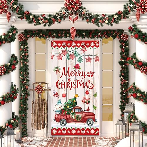 Miniatura 7 de Cartel de puerta de Papá Noel negro con texto en inglés "Merry Christmas", gran copo de nieve de invierno, cubierta de puerta de Papá Noel africano,