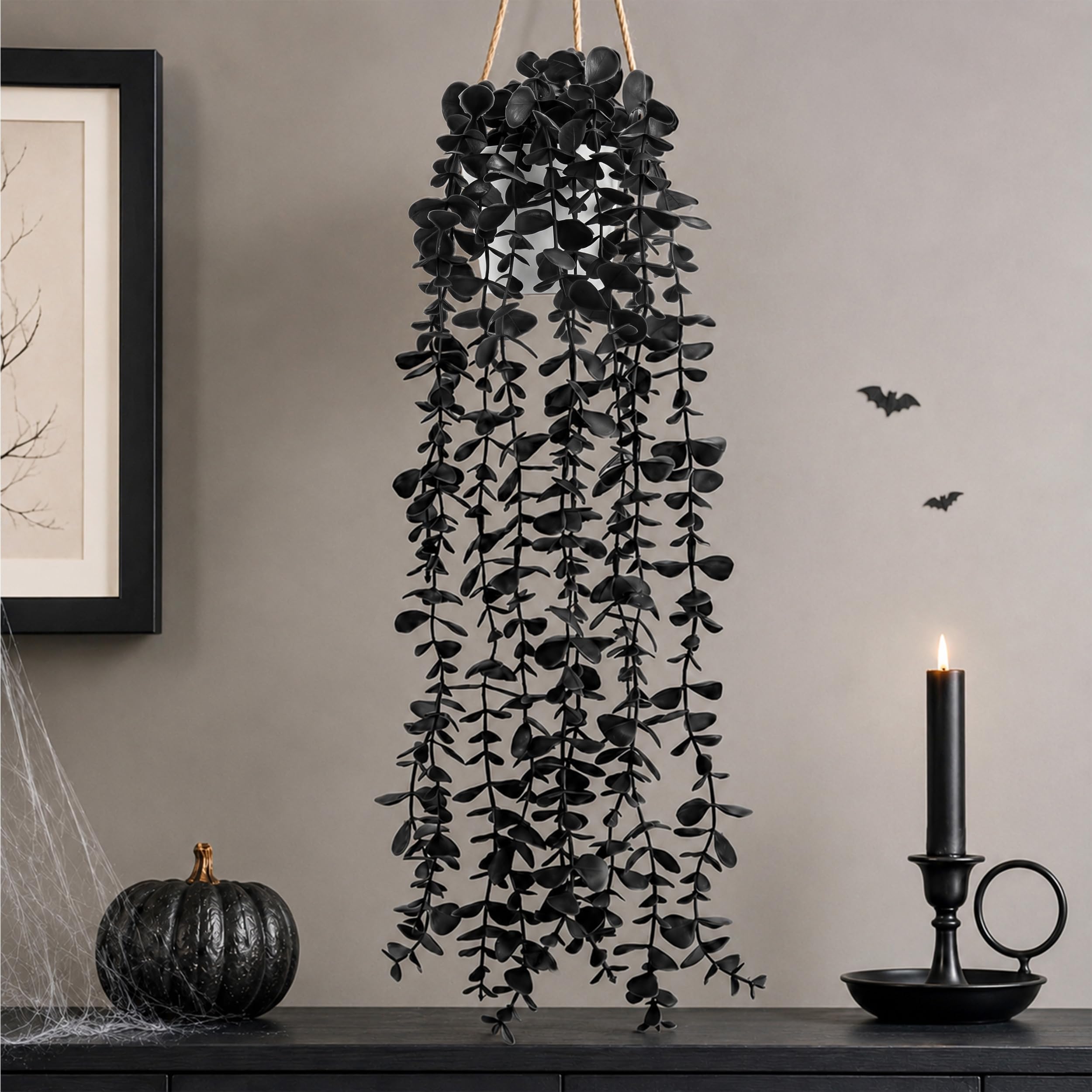 Der Rose Artificial Plant in White Pot, Black Faux Greenery for Bathroom Office Desk Shelf Bedroom Home Decor — image 1