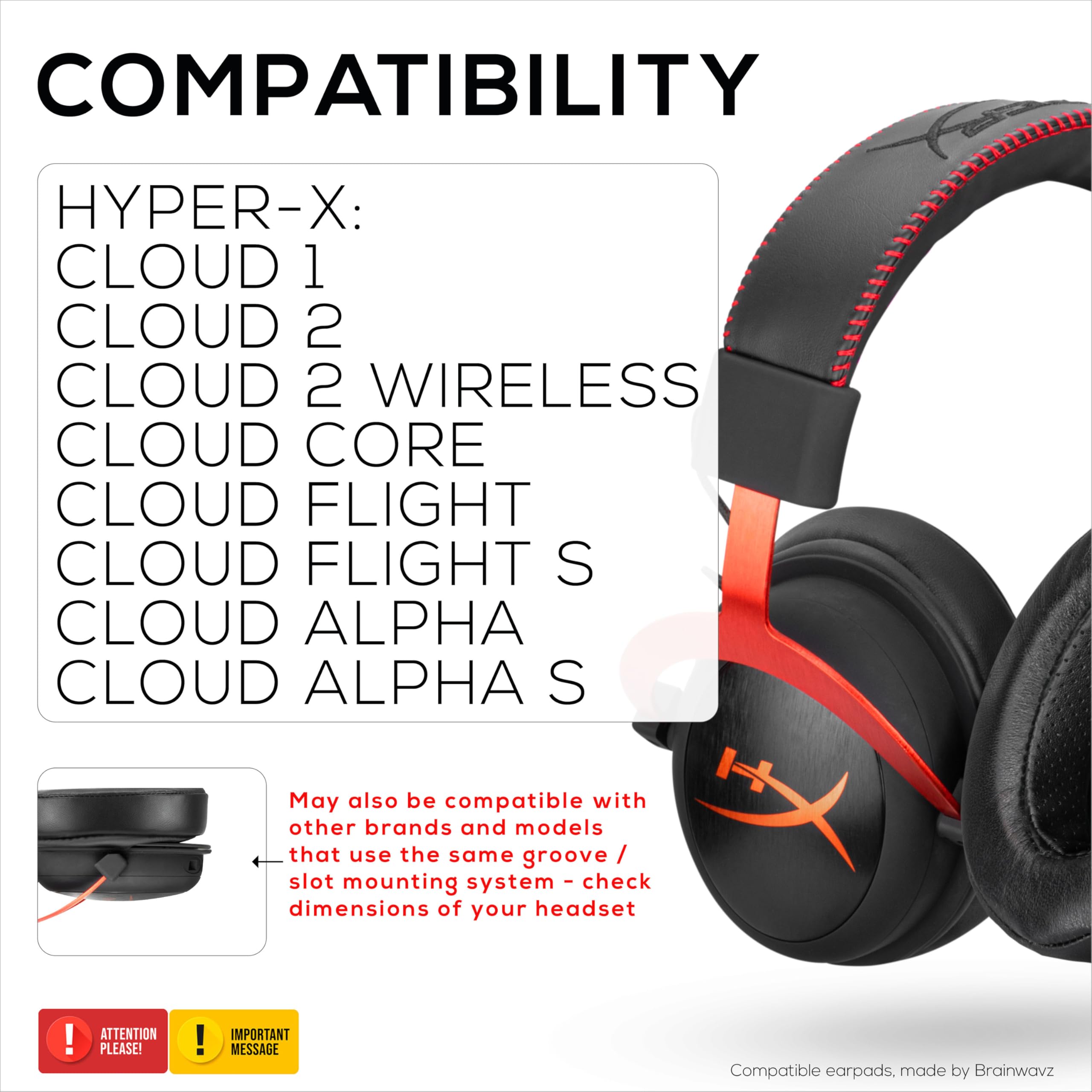Gel-Ohrpolster aus Schaffell für HyperX Cloud 1, 2 Wireless, Core, Flight S, Alpha S Headsets und mehr, weiches Leder, kühlendes Gel, extra Komfort, strapazierfähig und langlebig Brainwavz
