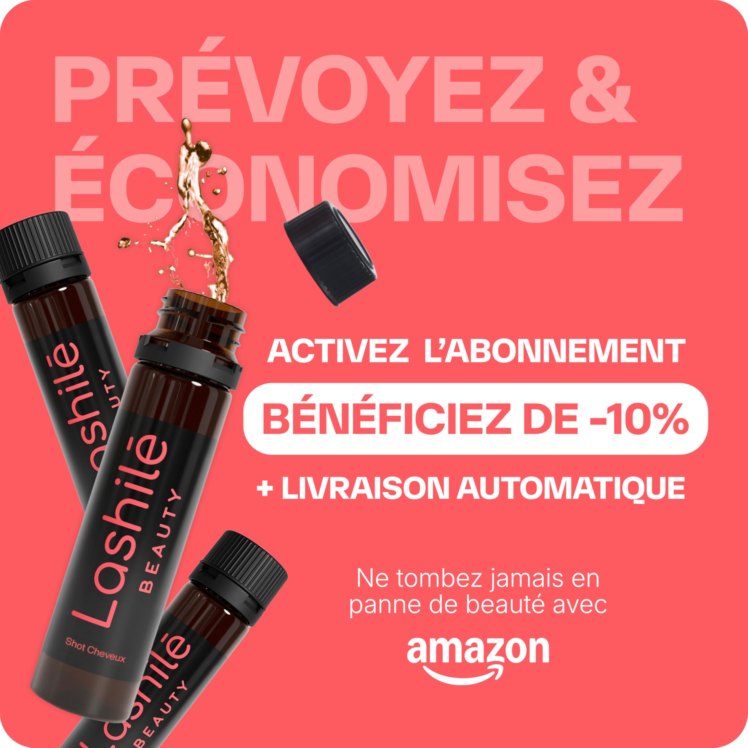 Lashilé Beauty - Complément Alimentaire - Formule 3 en 1 - Anti-chute croissance et fortification - Shots cheveux - Cheveux de vénus roquette prêle sélenium - Made in France - Programme 2 mois