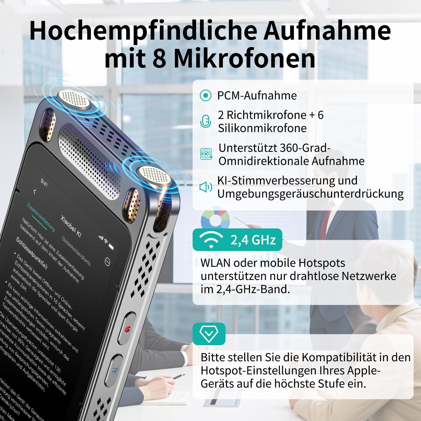 Note AI Digitales Diktiergerät Mit Wiedergabefunktion,Voice Recorder Unterstützung Kostenlose Transkription, Zusammenfassung Und Übersetzung In 134 Sprachen,Audioaufnahmegerät Für Vortrag/Interviews