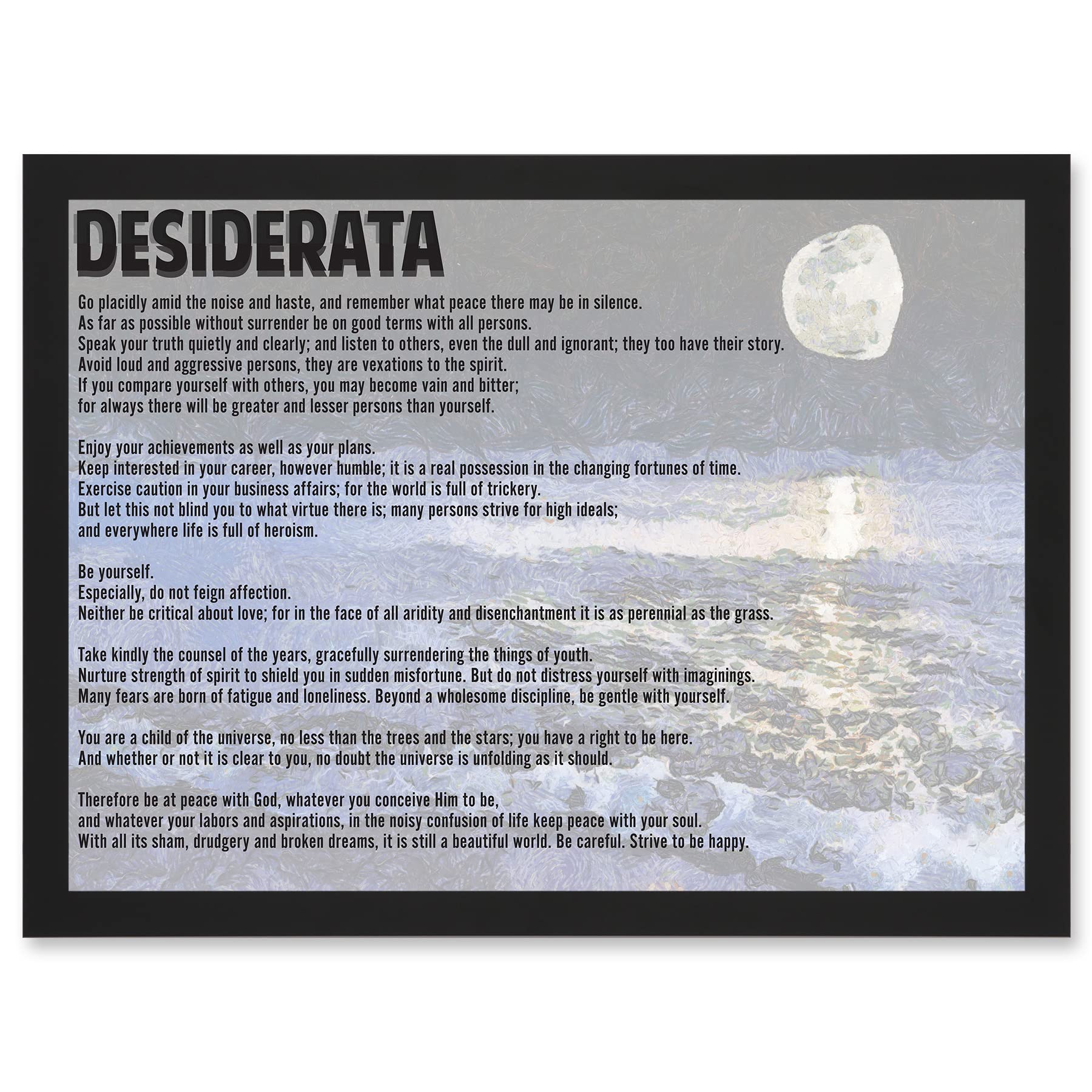 Artery8 Desiderata Ehrmann Go Placidly Amid Noise Haste Quote Typography A4 Artwork Framed Wall Art Print