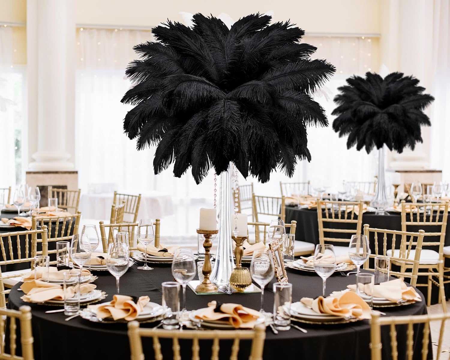 meekoo 6 Pcs Eiffel Tower Vases for Centerpieces with Ostrich Feathers 20 Inch Tall Skinny Clear Glass Extra Large Long Flower Vase for Wedding Flower Arrangement Home Decoration(Black)