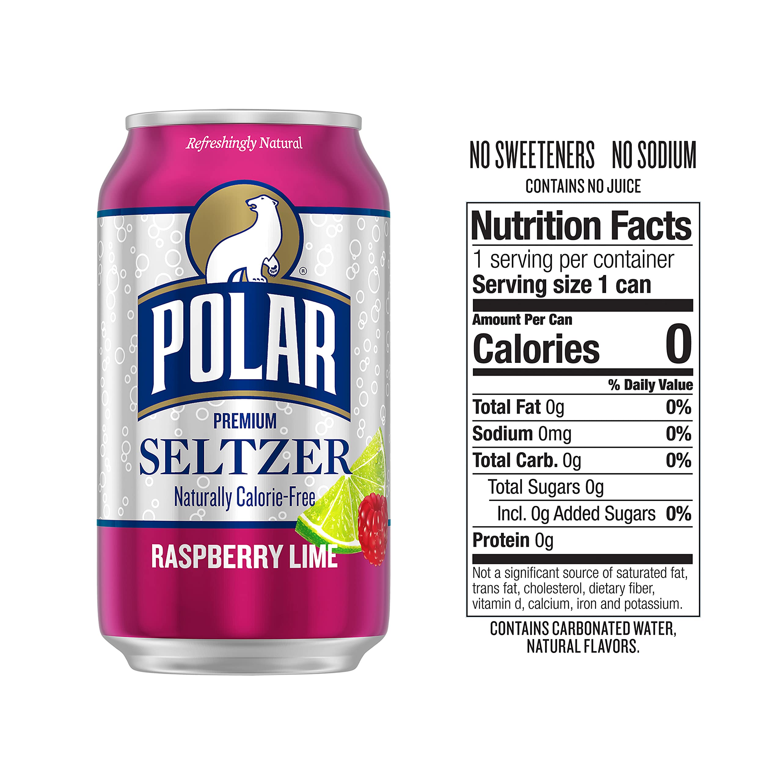 (BB:01/13/2025)Polar Seltzer Water Raspberry Lime, 12 fl oz cans, 24 pack